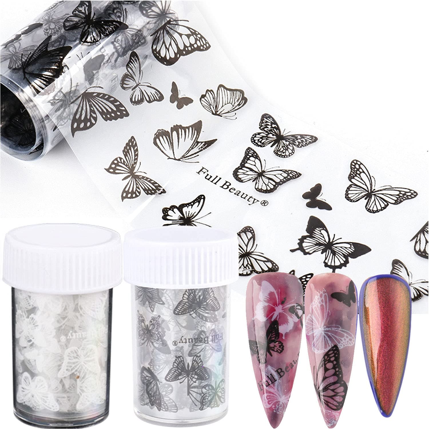Butterfly Nail Art Foil Glue Gel with Starry Sky Star Butterfly Foil Stickers Set Nail Transfer Tips Manicure Art DIY Stickers,1 Meter Black White Starry Paper Sexy Decal Nail Decor Butterfly 2 Rolls