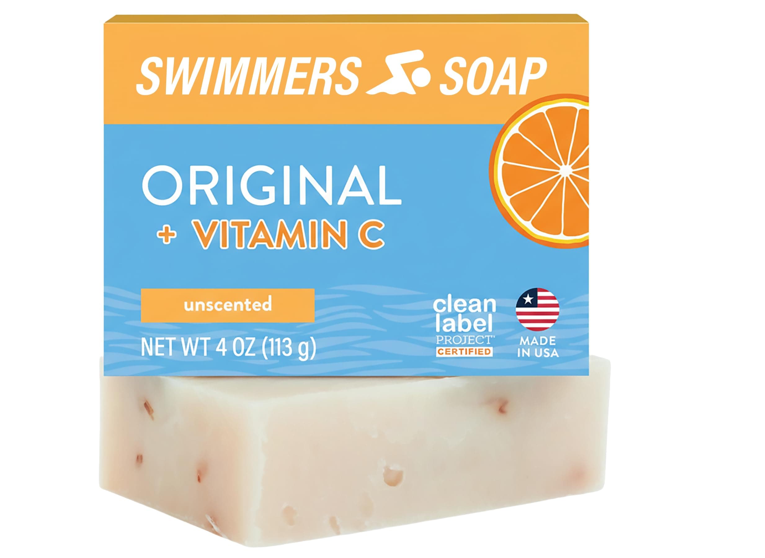 Swimmers Soap + Vitamin C | All Natural Body and Face Wash Soap Bar | Neutralizes and Washes Away Chlorine After Swimming | Revitalizes Sensitive Skin | Single 4 Ounce Soap Bar