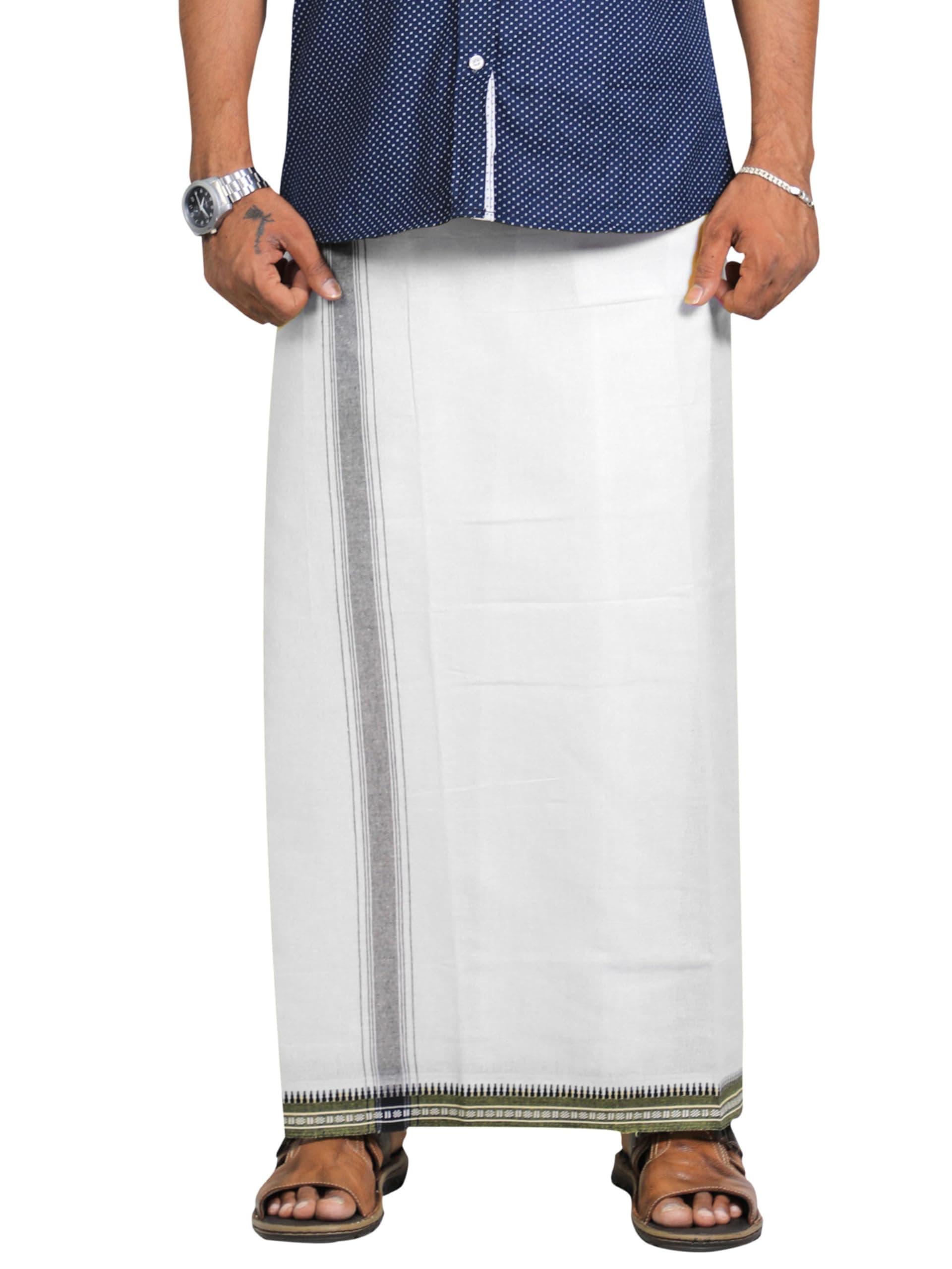 PRAKASAM COTTON Men’s Dhoti with Thalapathi Border (1.28 x 2.00 Mtrs), Single Piece Traditional Colour Dhoti – Pack of 1