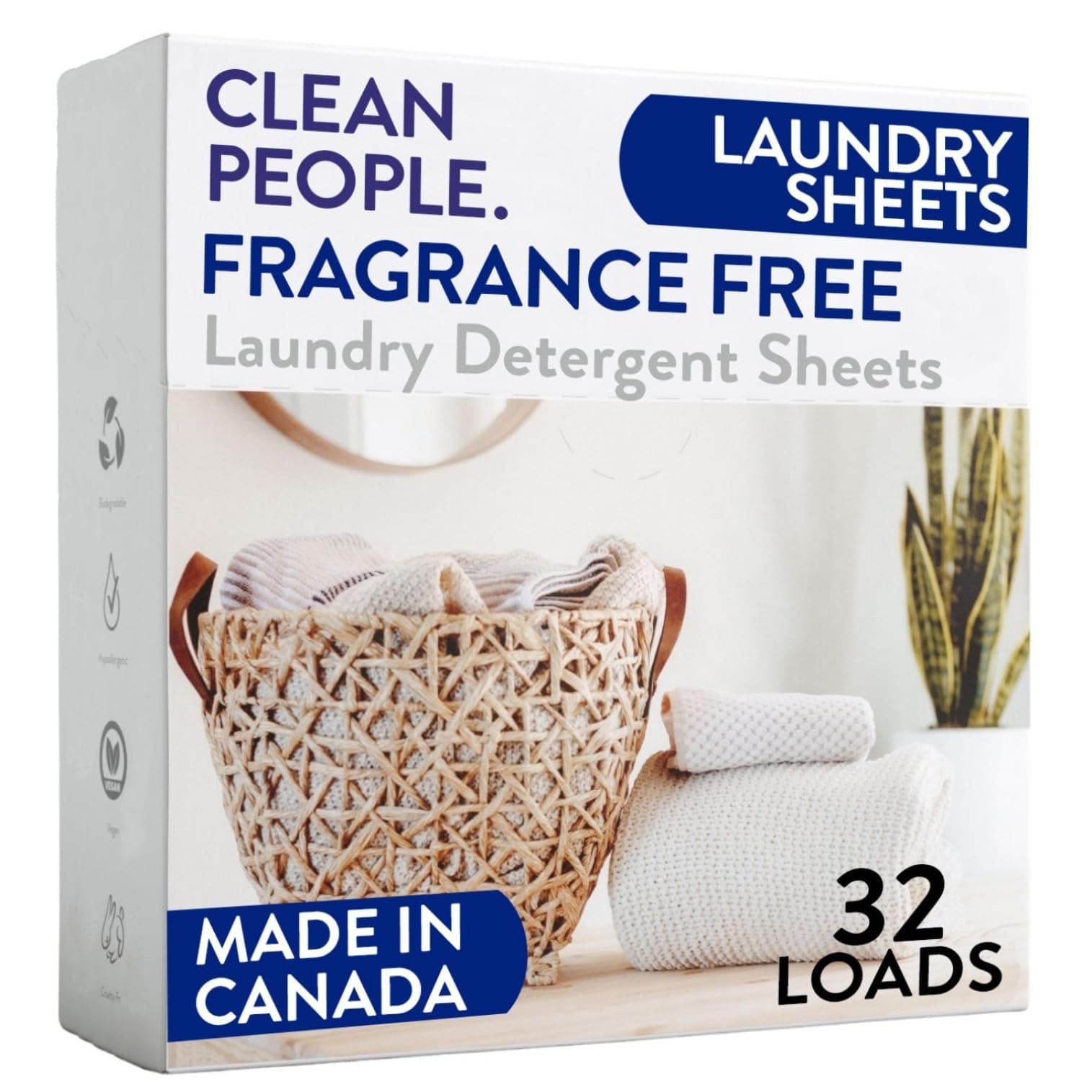 The Clean People Fragrance Free Laundry Detergent Sheets - Laundry Soap - Ultra Concentrated, Recyclable Packaging, Stain Fighting - Fragrance Free, 32 Pack