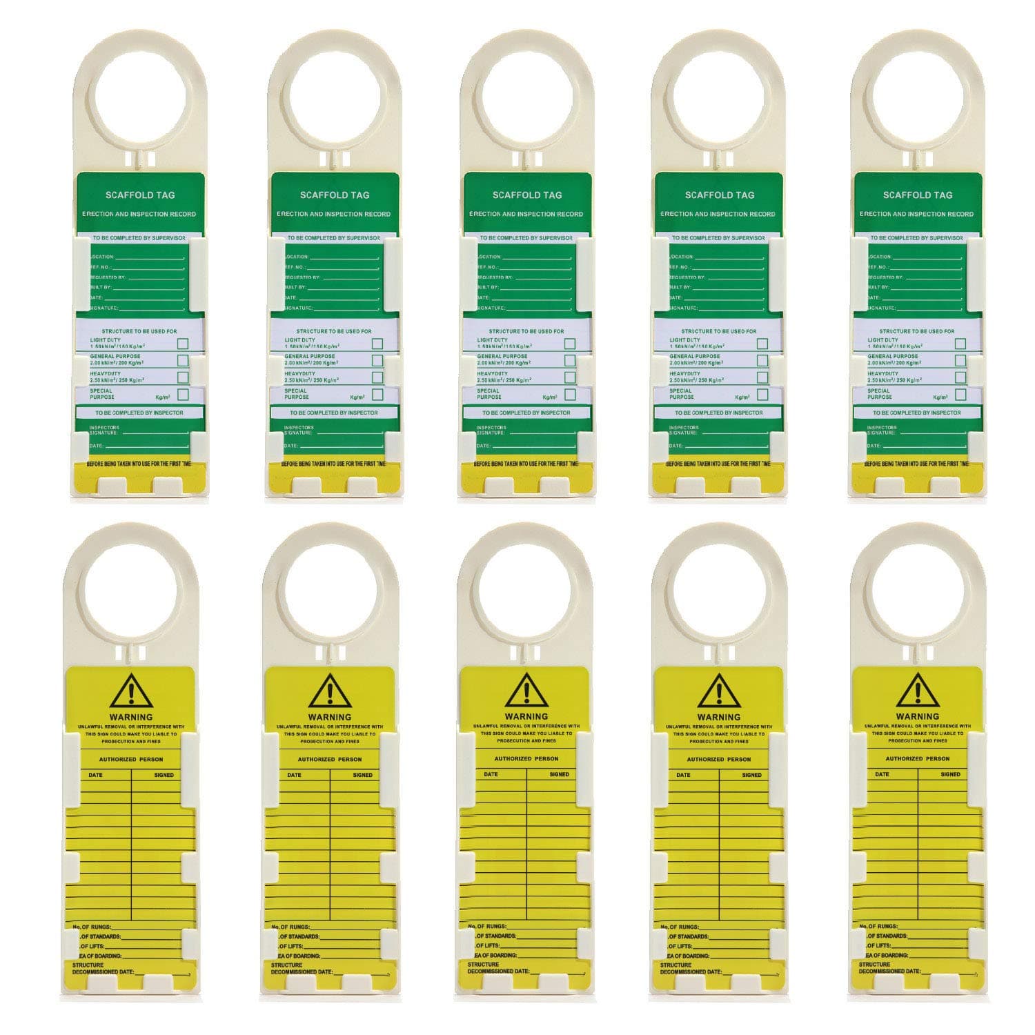 Scaffold Status Holder and Safety Inspection Tags - Do Not Use Scaffold - 10 Pcs