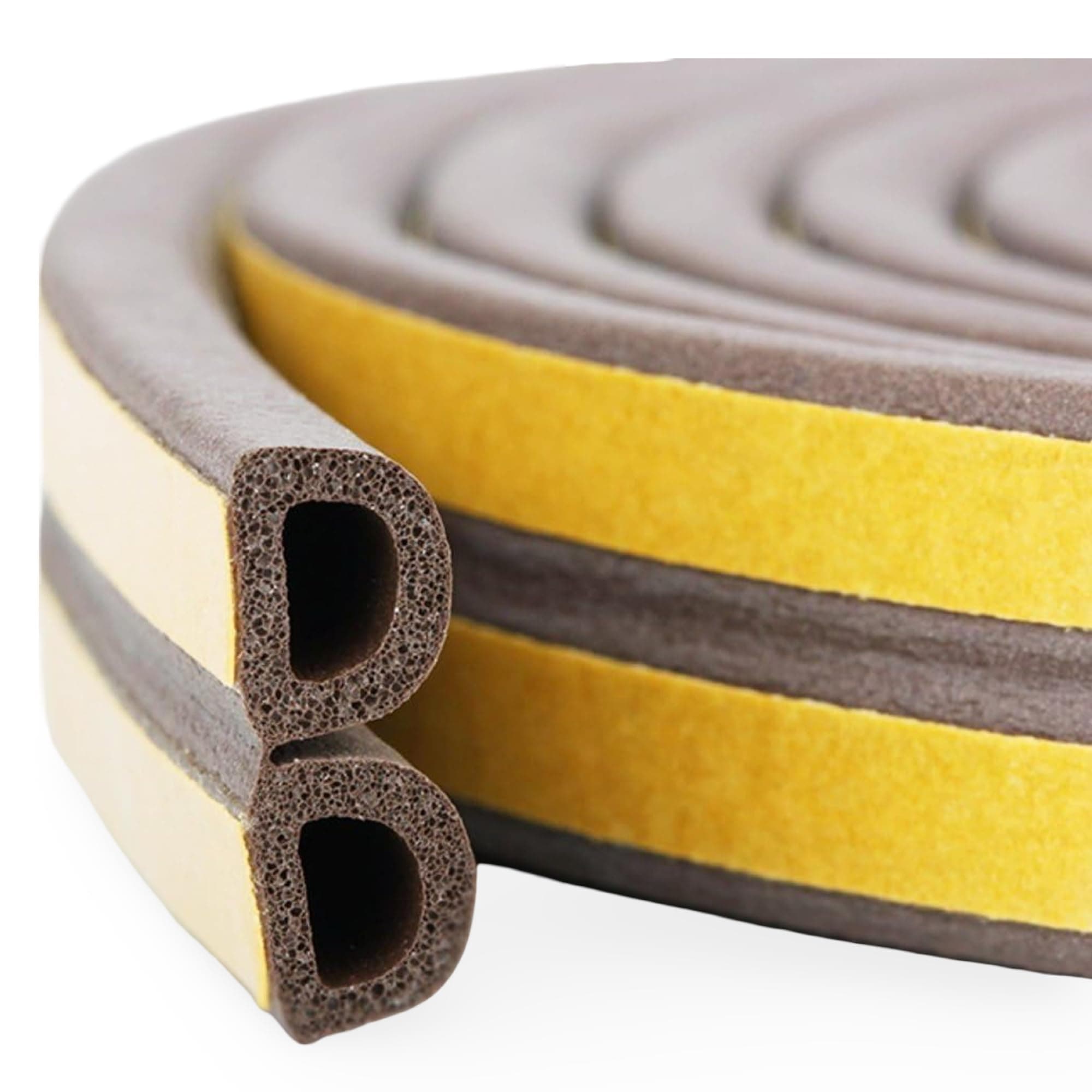 YGM Acoustic Foams® Ultimate 18Feet D-Type Vacuum Door & Window Weather DIY Seal Strip - Superior Soundproofing, Wind Protection - Self Adhesive Foam Tape, EPDM D Shape - 18ft Total Length (Brown)