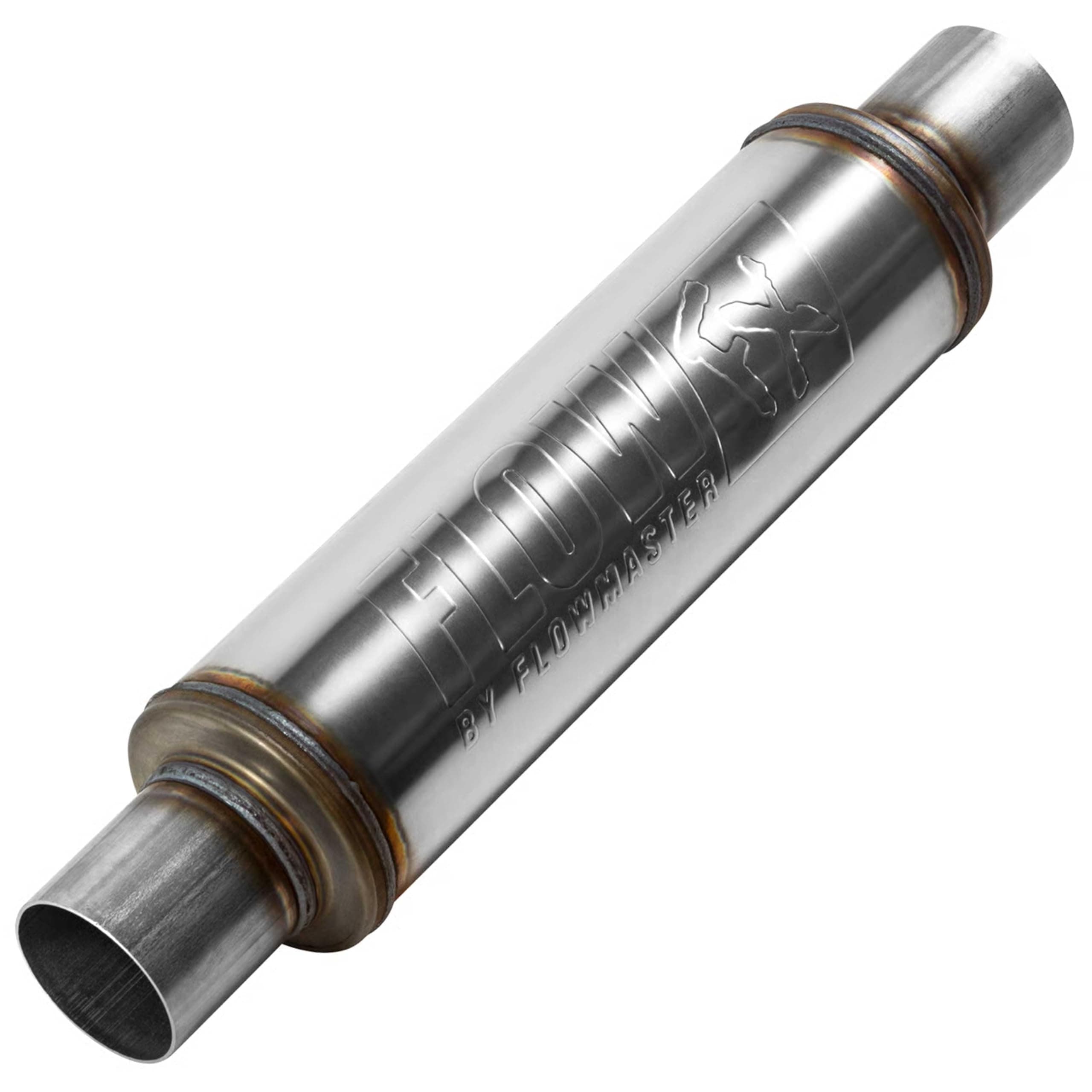 Flow FX Chambered Muffler – 2.50” Center In / 2.50” Center Out – Round Body – Moderate Sound – Stainless Steel –Affordable Performance for Modern Trucks, Muscle Cars & Daily Drivers - 71416