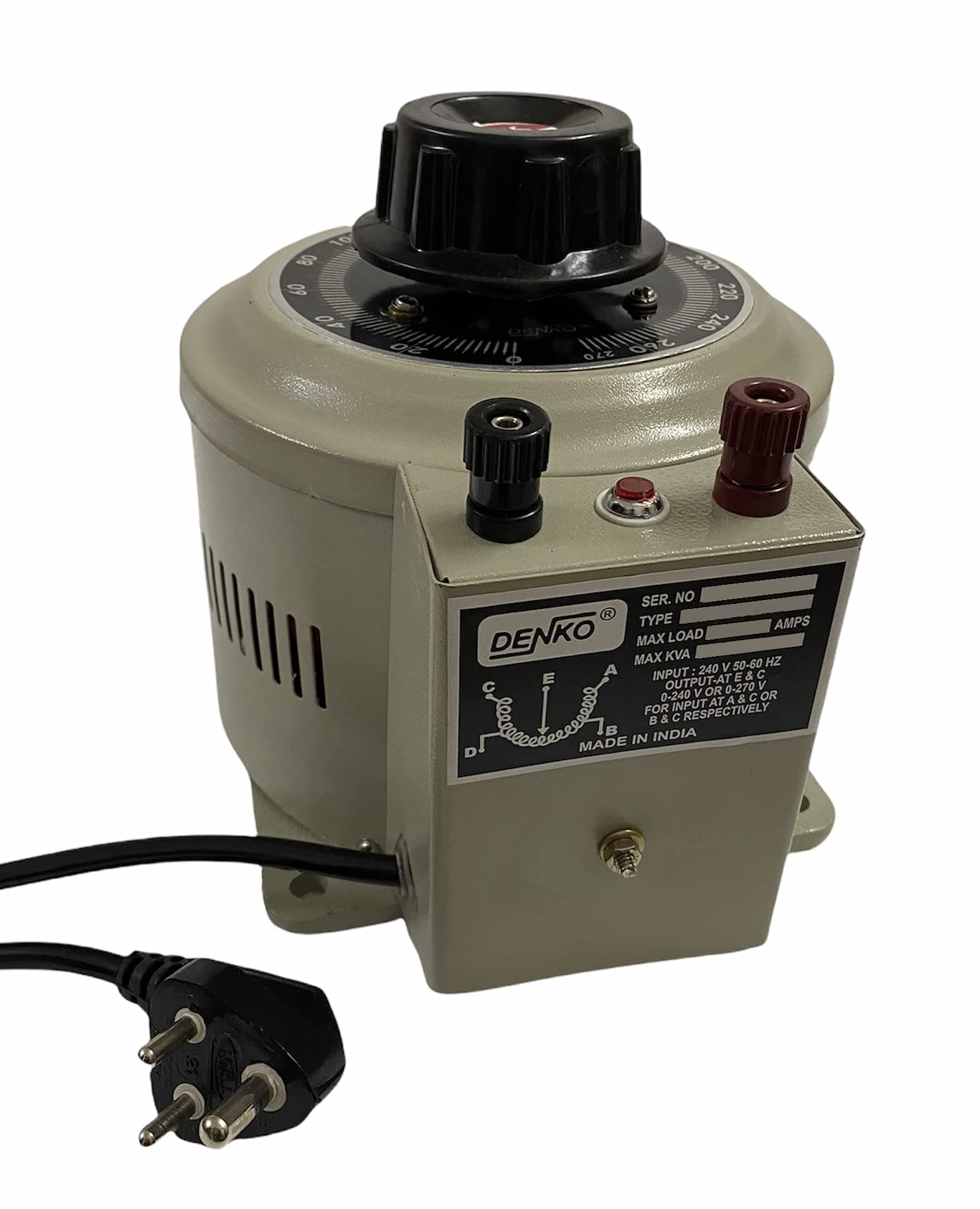 DENKO Variac/Dimmerstat/Auto transformer Single Phase 0-270V 8 Ampere closed Type with one year manufacturer warranty and 18% GST