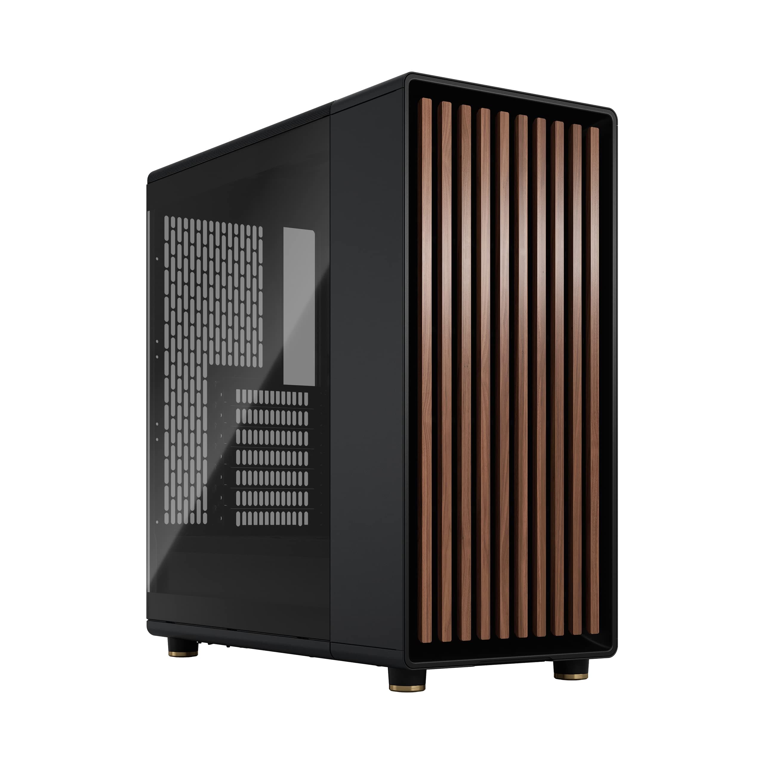 - North Charcoal Black Mid Tower PC Case– Dark Tempered Glass, Walnut Wood, High Airflow ATX Chassis, USB Type-C, 2X 140mm PWM Fans, Liquid Cooling Support Gaming Cabinet (FD-C-NOR1C-02)