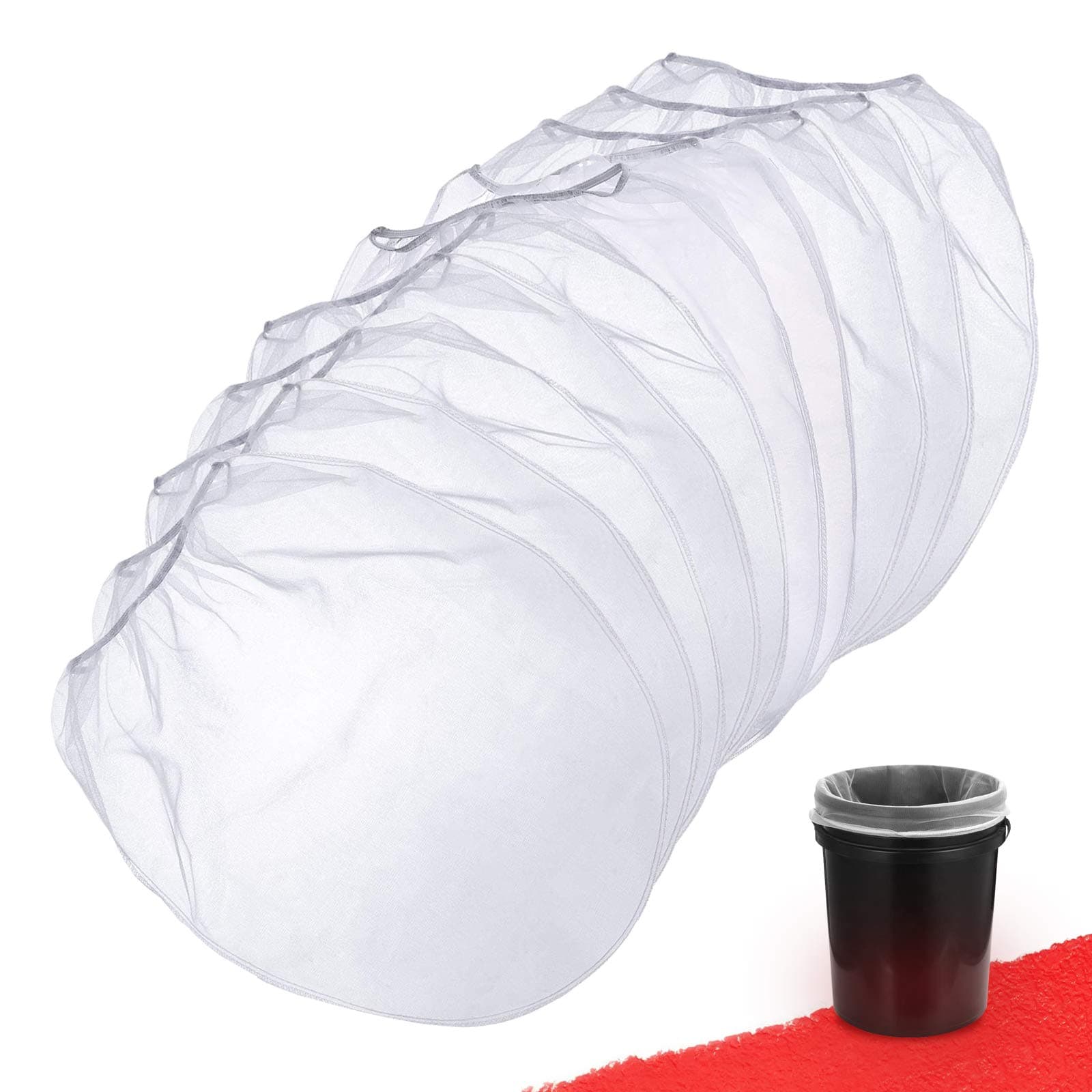 Paint Strainer Bag, 5 Gallon Paint Strainer with Elastic Top Opening White Fine Mesh Filters Bag for Paint Gardening (10 Pieces)