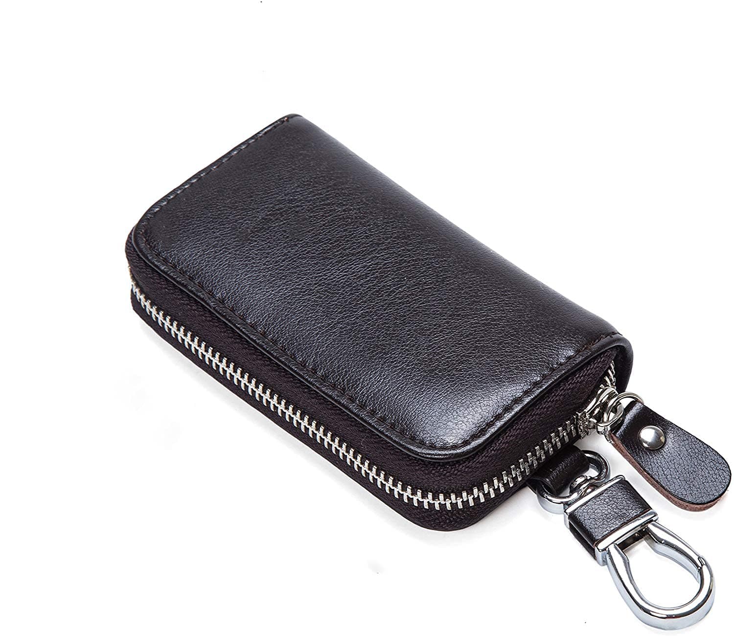 Multi-Functional Zipper Key Case Holder with 6 Hooks - Fashionable Leather Car Key Card Wallet for Men and Women