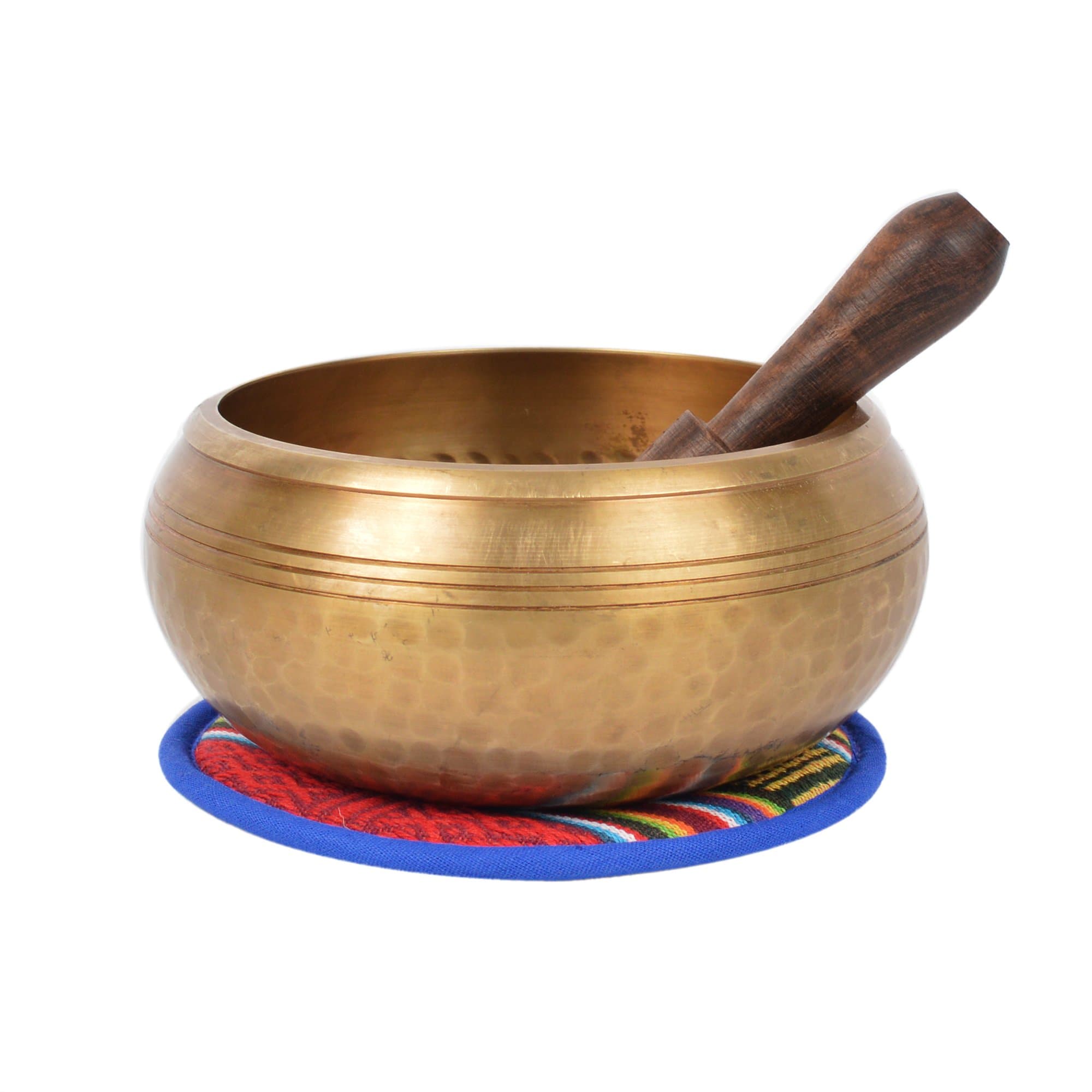 Tibetan Hand Beaten Singing Bowl with Double Bajra & Ethnic case. For Meditation, Relaxation, Mindfulness -HAM(BAJ)-2 (B26)