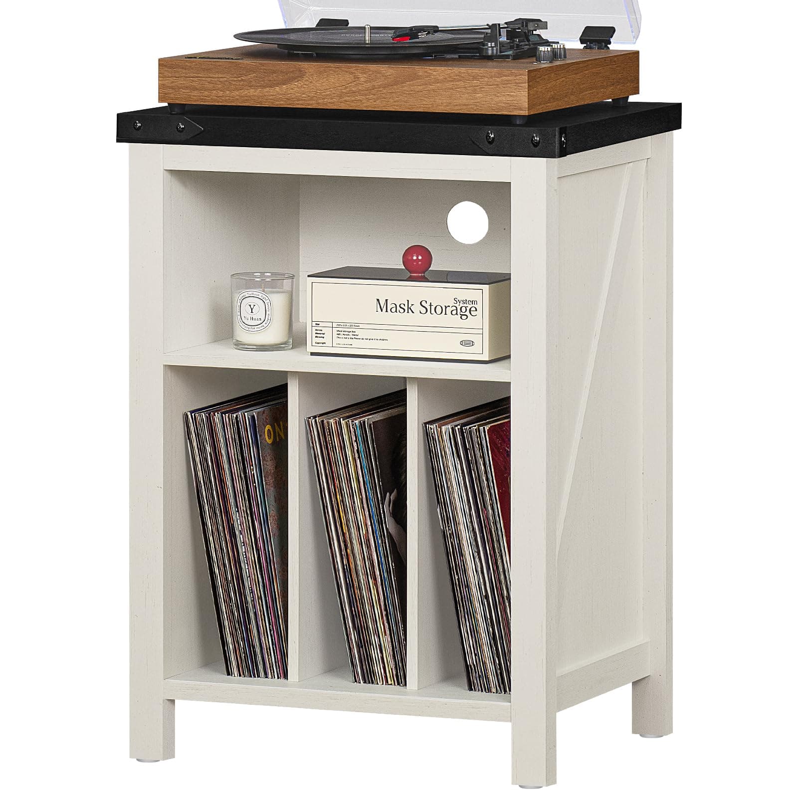 Record Player Stand with Vinyl Record Storage,White Record Player Table Holds up to 160 Albums,Large Wood Turntable Stand Cabinet Dispaly Shelf for Living Room,Bedroom,Office