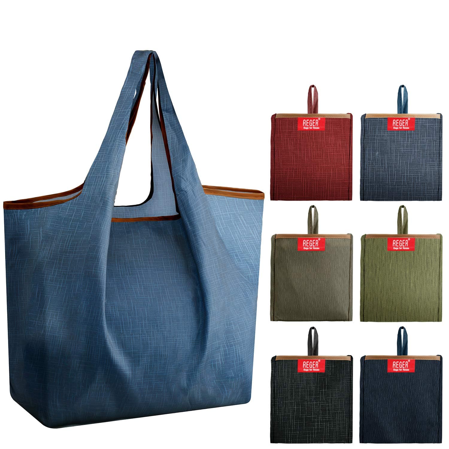 Grocery Bags Reusable Shopping Bags Foldable With Pouch Large 50 LBS 6 Pack Cute Groceries Totes Bags Ripstop Fabric Light weight Sturdy Machine Washable