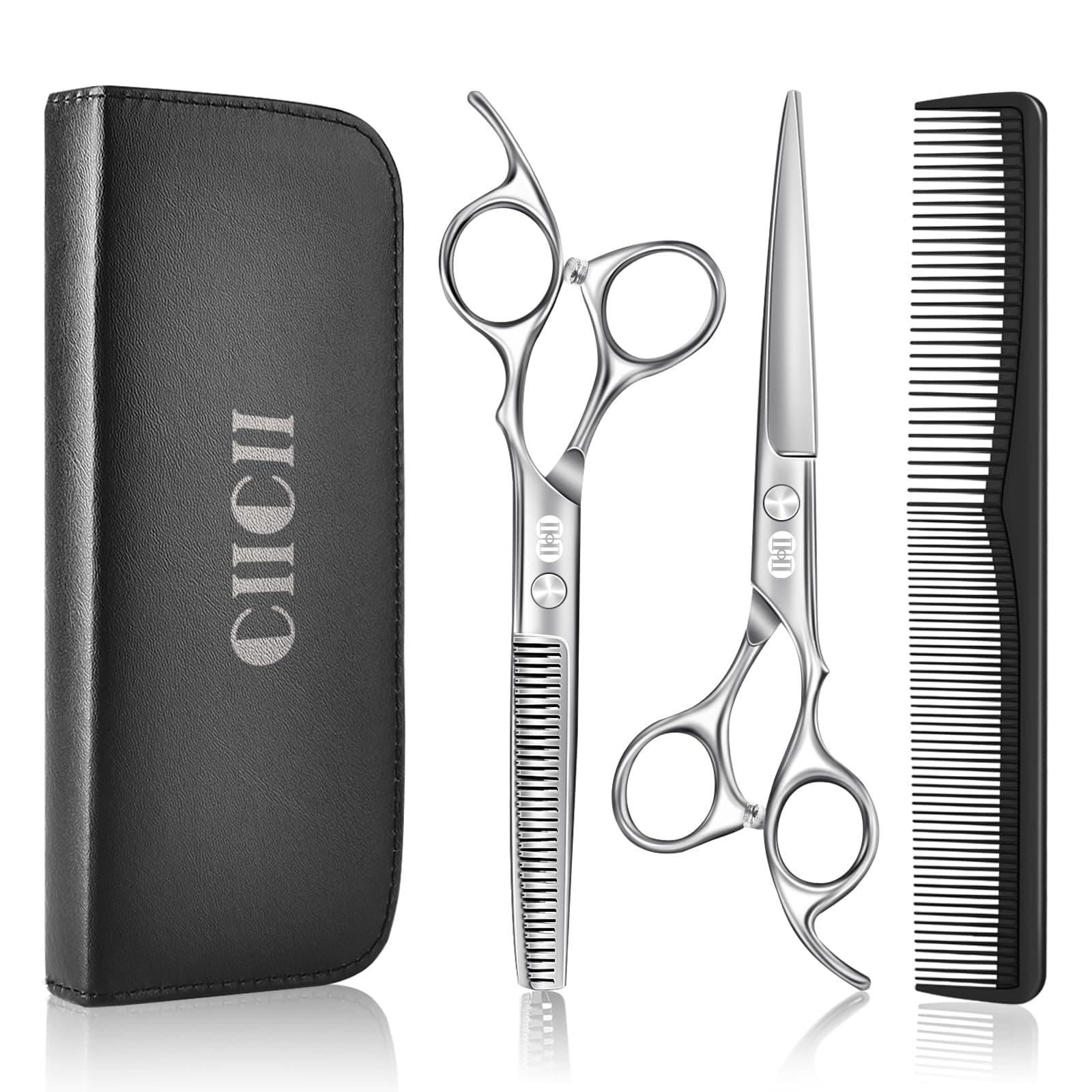 CIICII Hair Cutting Scissors Shears Kit, Professional Barber Haircut Scissors Set (6.7 Inch Hair Beard Hairdressing Trimming Haircutting Thinning Shears) for Men Women Hairdresser Home Salon (Silver)