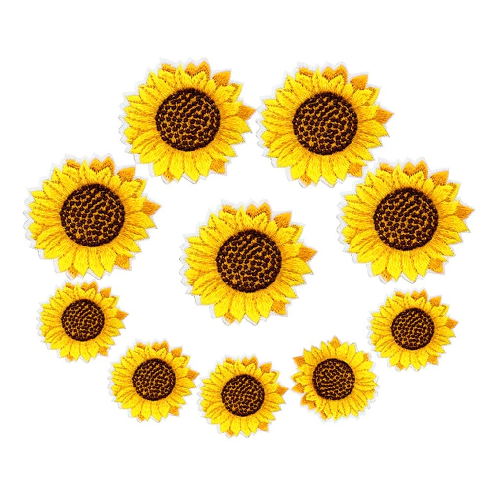 JKJFSunflower Embroidery Patches Iron On Patch Sew On Applique Badge for Clothes Backpack Shoes Jacket Jeans Hat Dress DIY Crafts - 10 Pcs