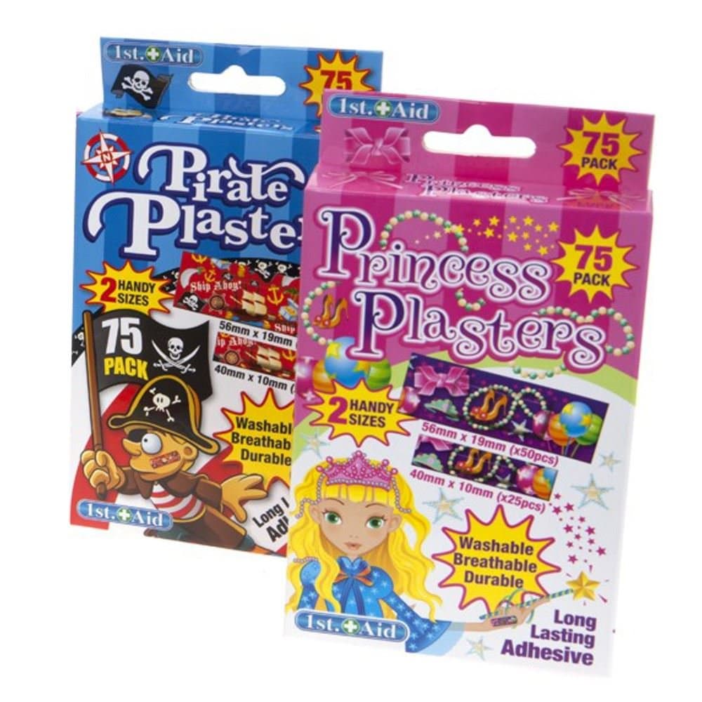 75 Pack First Aid Kids Plasters 2 Sizes Washable Breathable Durable Princess