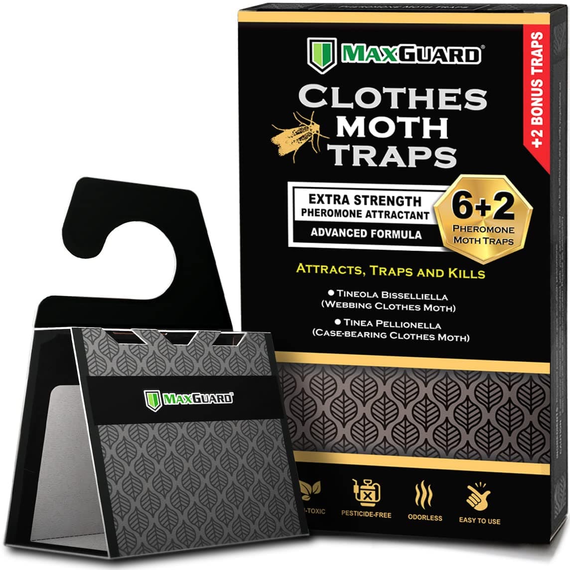 Clothes Moth Traps (6+2 Free Traps) with Extra Strength Pheromones | Non-Toxic Sticky Glue Trap for Closets and Carpet Moths | No Mothballs | Lure, Trap and Kill Case-Bearing Webbing Moths |