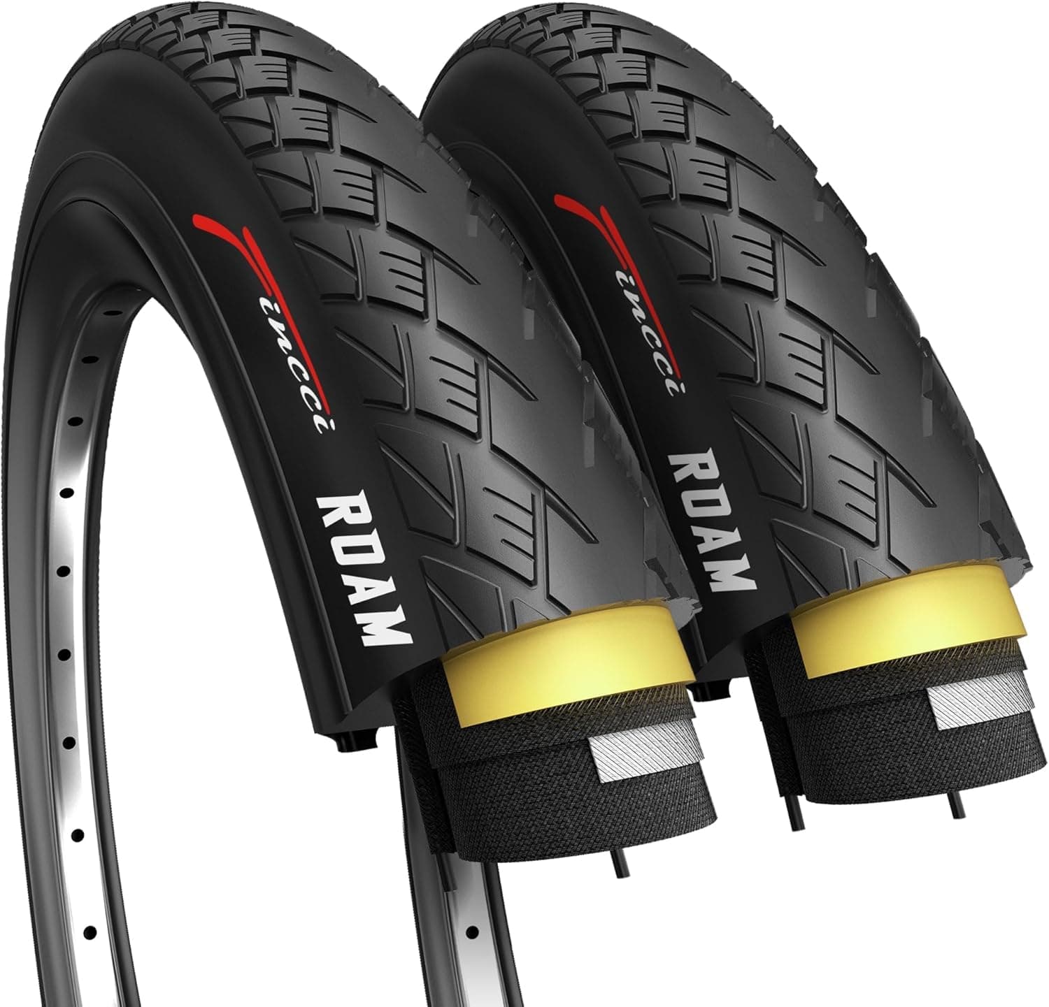 Fincci Urban 700 x 35c Tyres – Pair Foldable Kevlar 700c Tyres, 28 x 1.4 inch with 1mm Nylon Protection - Lightweight Roam Tyre 37-622, 30 TPI Smooth Rolling, E-Bike & Road Compatible