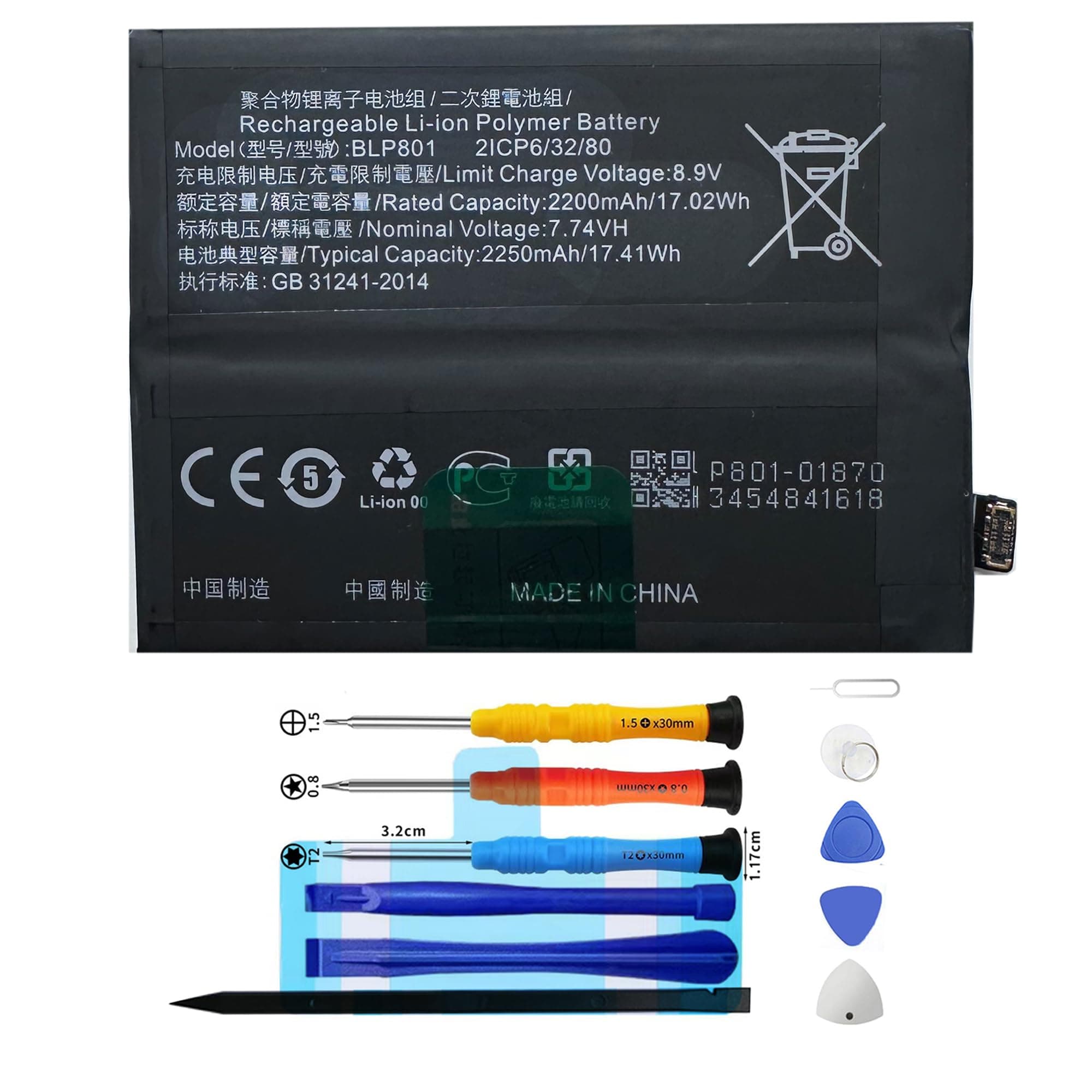 VvuilstyBLP801 Replacement Battery for OnePlus 8T 1+8T, Rechargeable 0 Cycle Battery Compatible with OnePlus 8T 1+8T KB2000 KB2001 KB2003 KB2005 with Repair Tool Kits