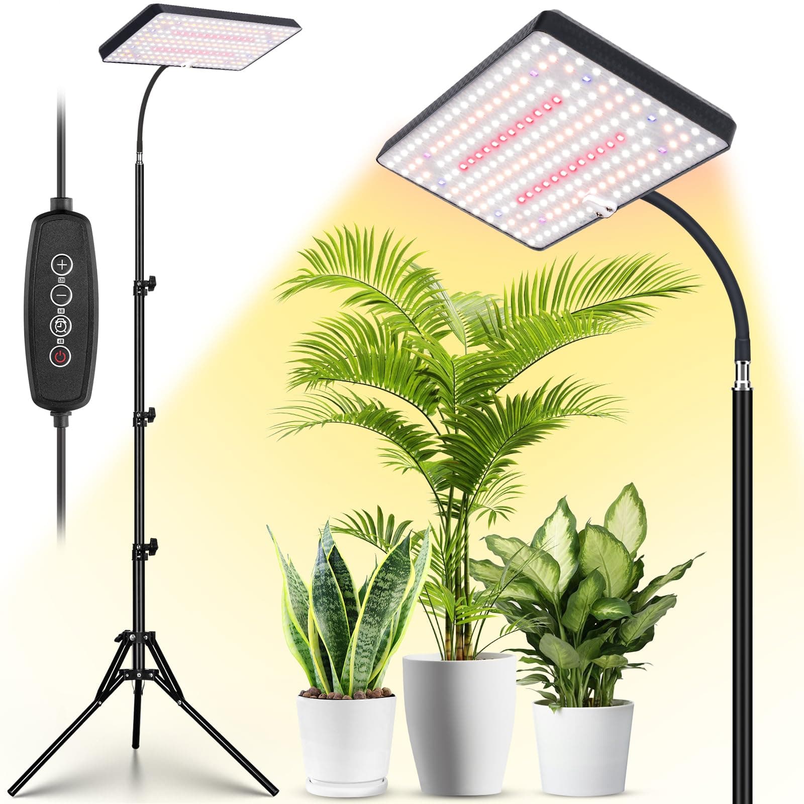 LBW Grow Lights for Indoor Plants Full Spectrum with Stand,214 LEDs Standing Plant Lights for Indoor Growing,Floor Grow Plant Lamp with 4/8/12H Timer,6 Brightness Levels,75" Adjustable Tripod