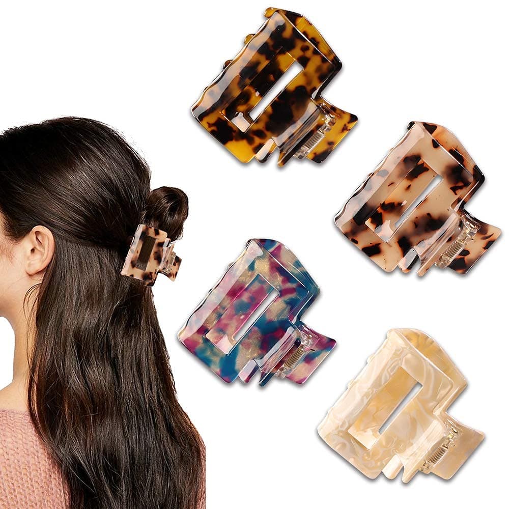 ELECDON 4 PCS Hair Claw Clips, Acrylic Hair Banana Barrettes, Celluloid French Butterfly Jaw Clips, Tortoise Shell Grip Pin Teeth Clamp Leopard print Stylish Hair Accessories For Women Girls