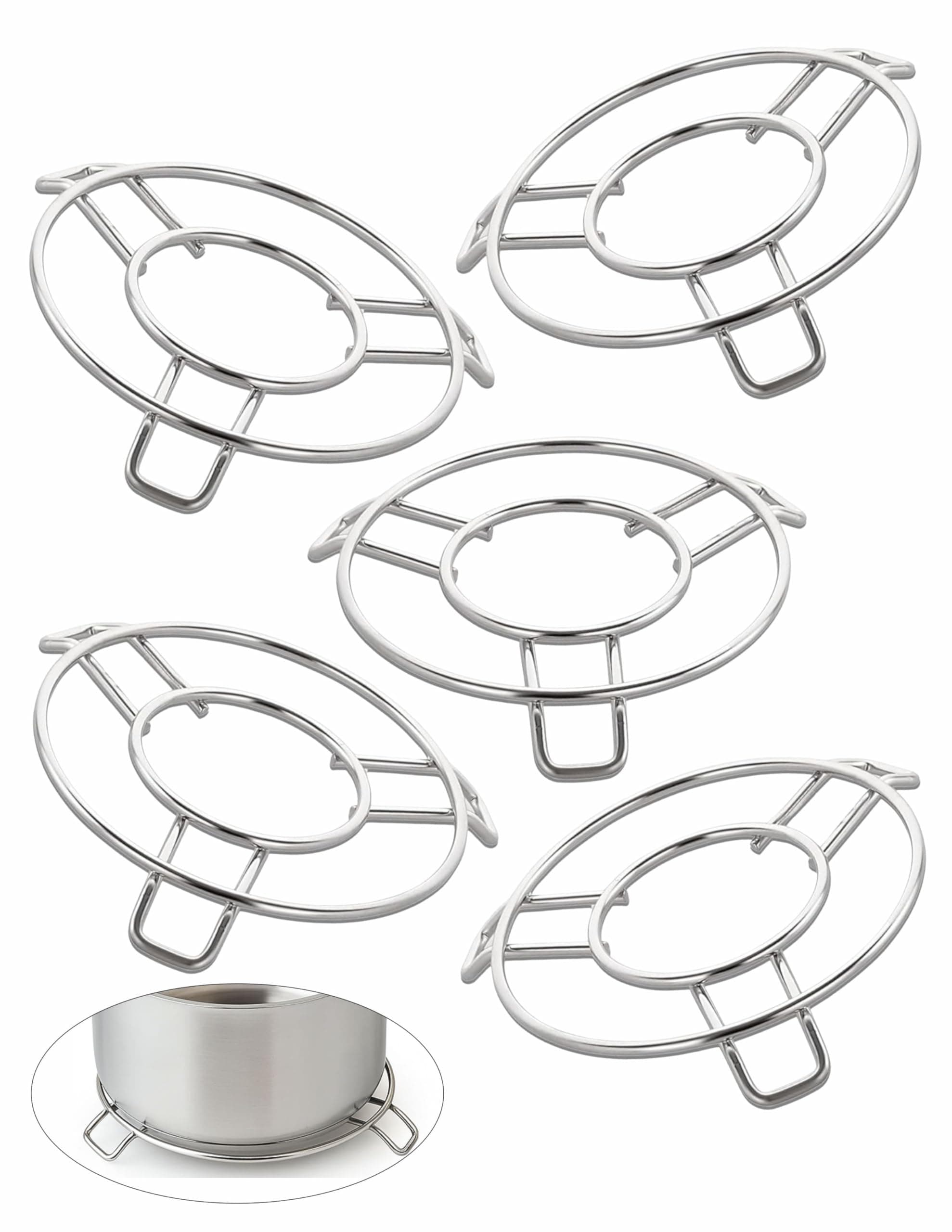 Sun 5Pc Stainless Steel Round Trivet Set, Hot Pot Stand, Heavy Duty Trivet for Hot Utensils, 3mm Rod Table Top Ring, Hot Pot Mat Stand for Kitchen Utensil Vessel Holder (Set of 5)