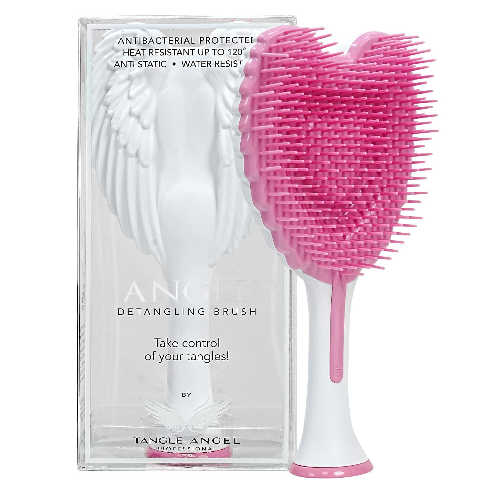 Tangle Angel Hair Extension Brush - Anti Static Soft Bristle Paddle Brush for Straight or Wavy Hair - Wings Shower & Blow Drying Detangler Hairbrushes for Women - Gloss White & Pink