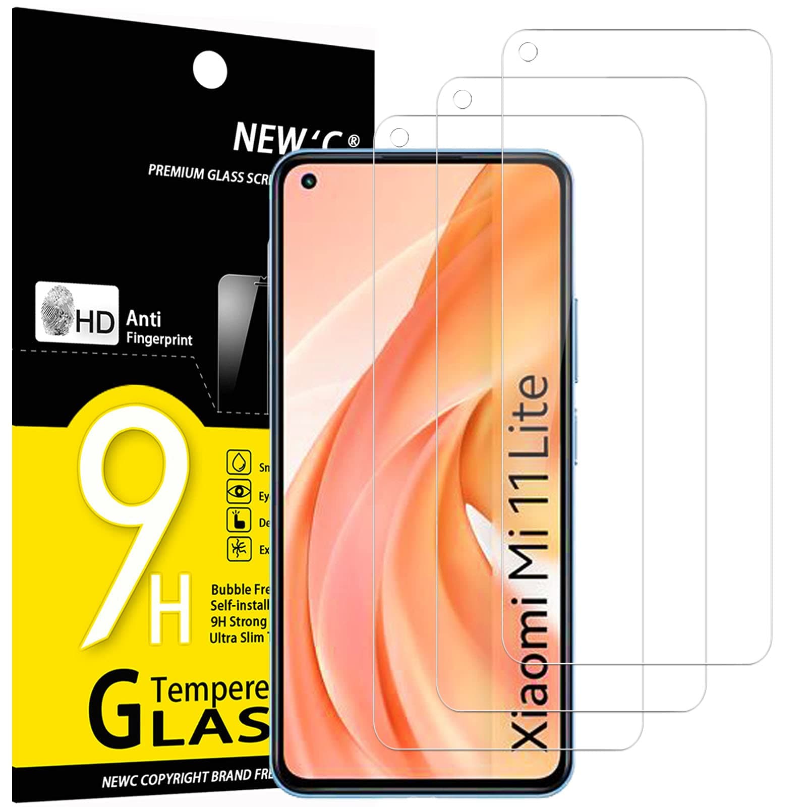 3 Pack Designed for Xiaomi Mi 11 Lite/Mi 11 Lite 5G Screen Protector Tempered Glass, Case Friendly Anti Scratch Bubble Free Ultra Resistant