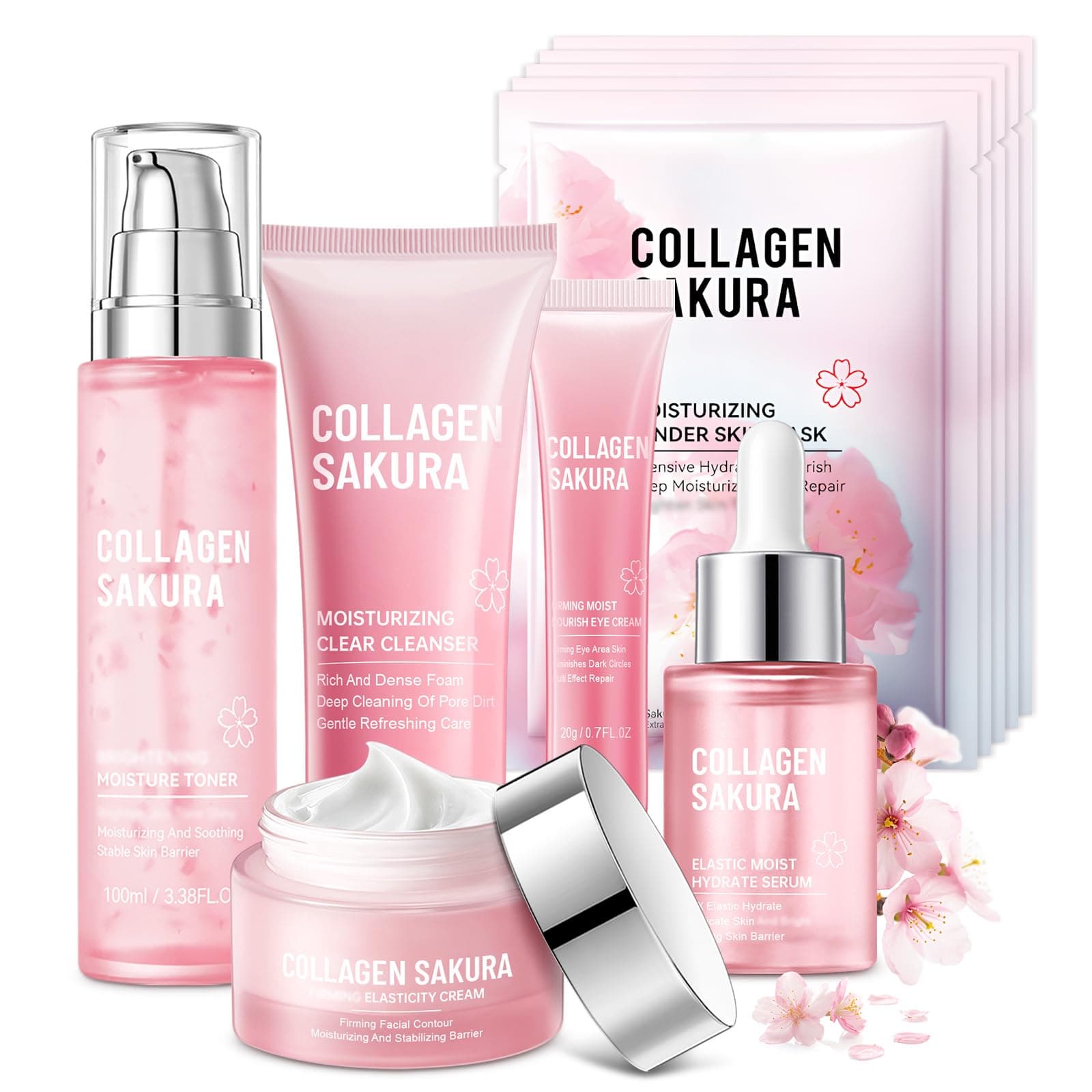 Sakura Skin Care Set for Teen Girls, 10-In-1 Travel Skin Care Kits with Collagen, Hydrates & Soothes, Cherry Blossom Skincare Gift Set for Teens & Women, Moisturize & Repair Skin, Daily Skin Care