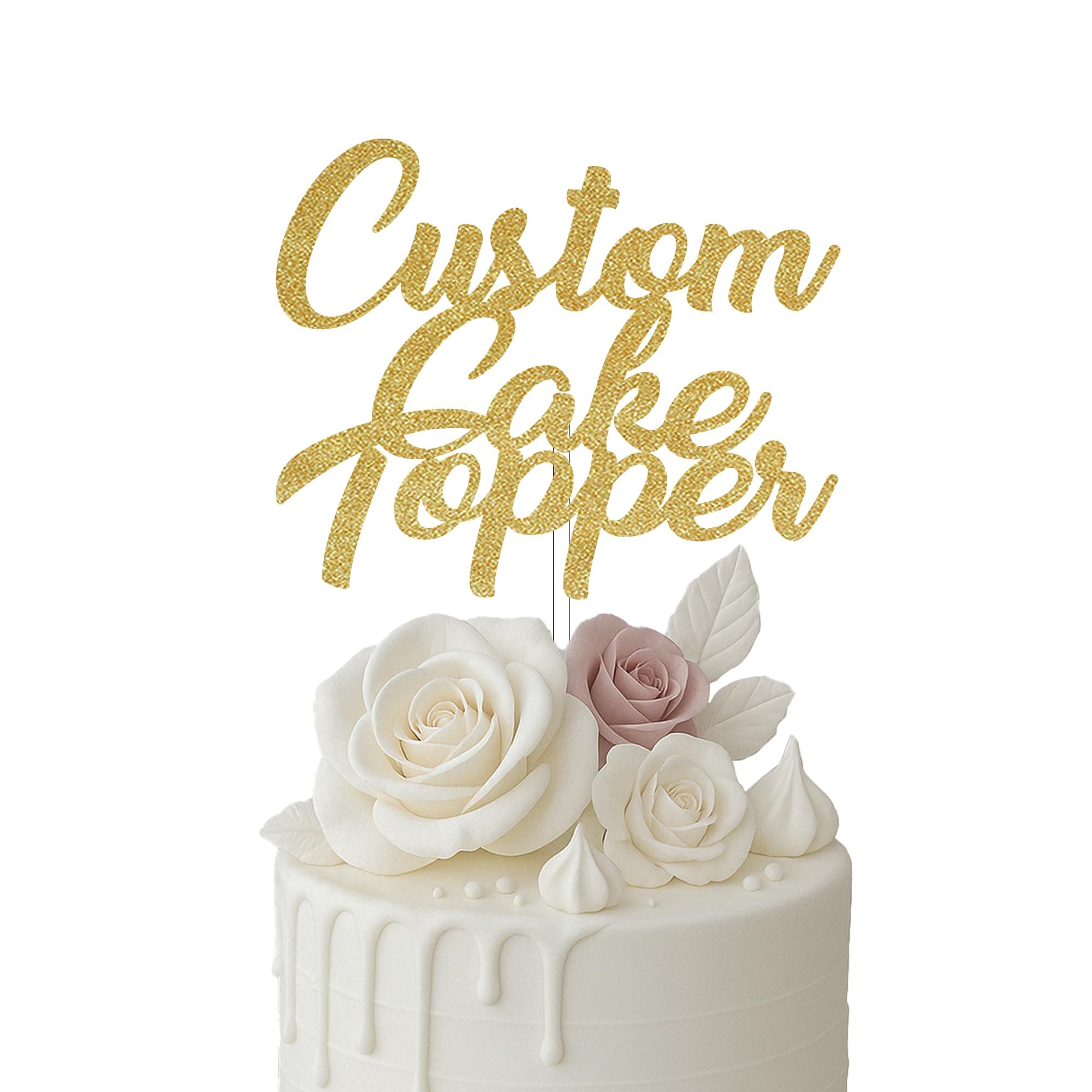 Custom Cake Topper, Gold Glitter, Personalized Cake Topper, Custom Text Cake Topper, Birthday, Bride, Marry, Wedding, Graduate, Retirement