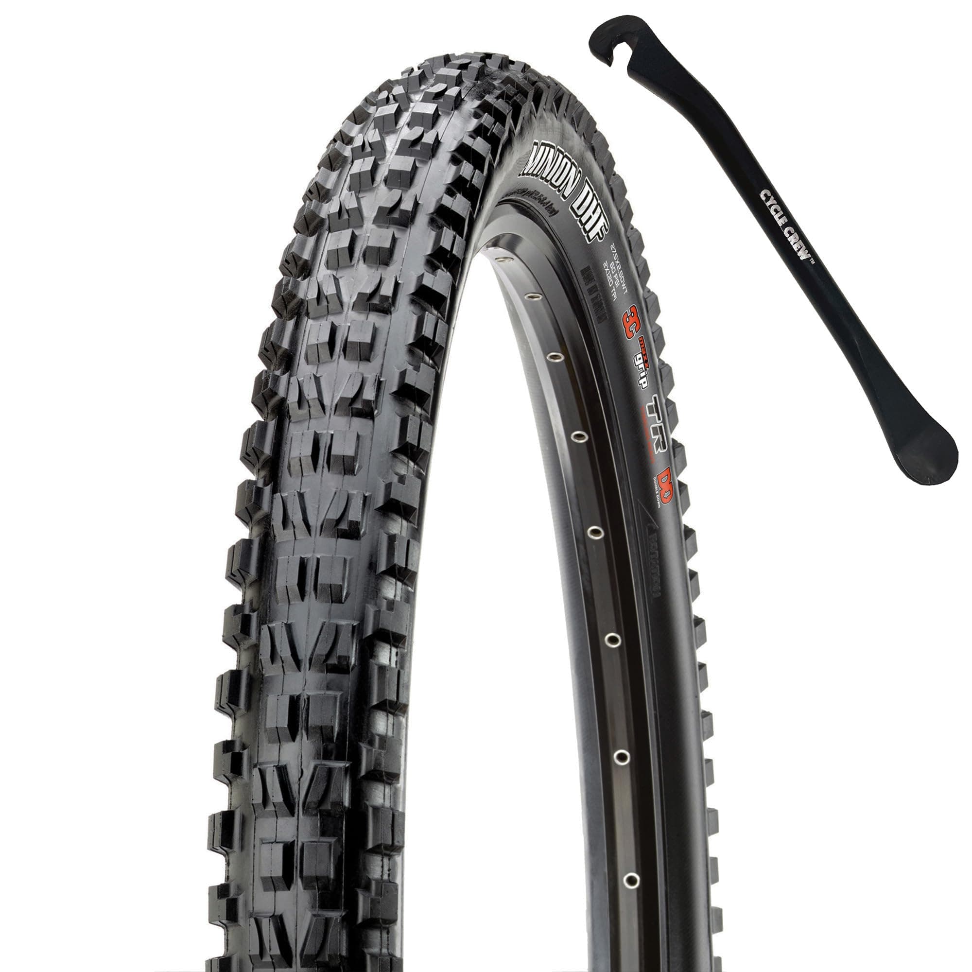 Minion DHF Mountain Bike Tire - Bundle with Cycle Crew Tire Lever | Gold Standard of Gravity Focused Tread