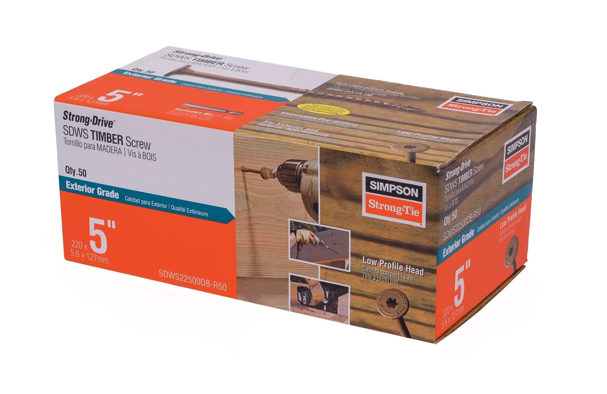 Simpson Strong-Tie SDWS22500DB-R50 Strong-Drive SDWS Timber Screws (Exterior Grade), 0.220 Inch x 5 Inch, Double-Barrier Coated, Washer Head, Sawtooth Point, Tan (Pack of 50)