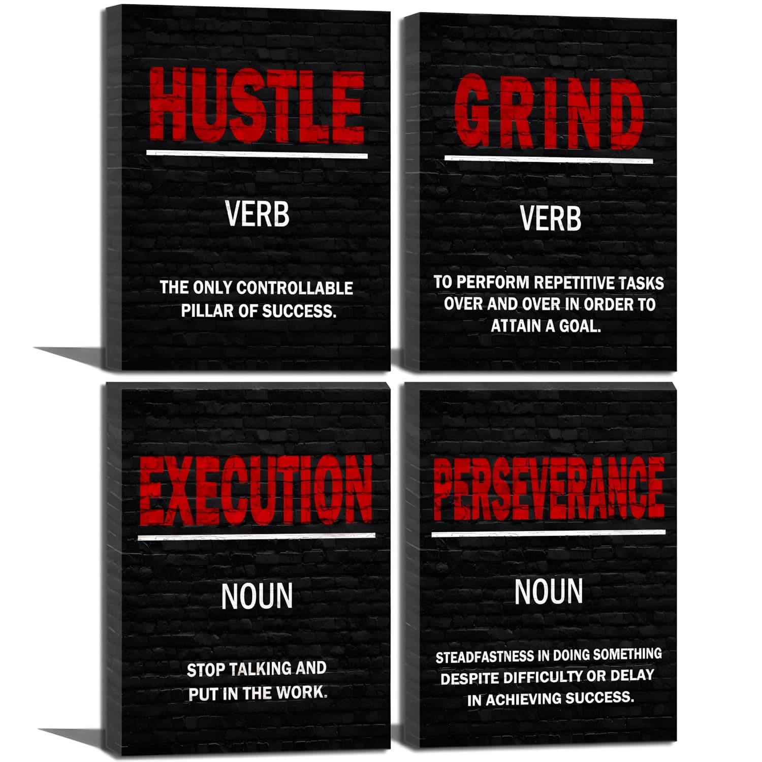 Motivational Wall Art Grind Hustle Execution Motivational Posters for Office Men Black and Red Inspirational Canvas Art Wall Decor Inspiring Quotes Framed Success Wall Art Pictures for Gym Workplace Men Bedroom Living Room Decoration