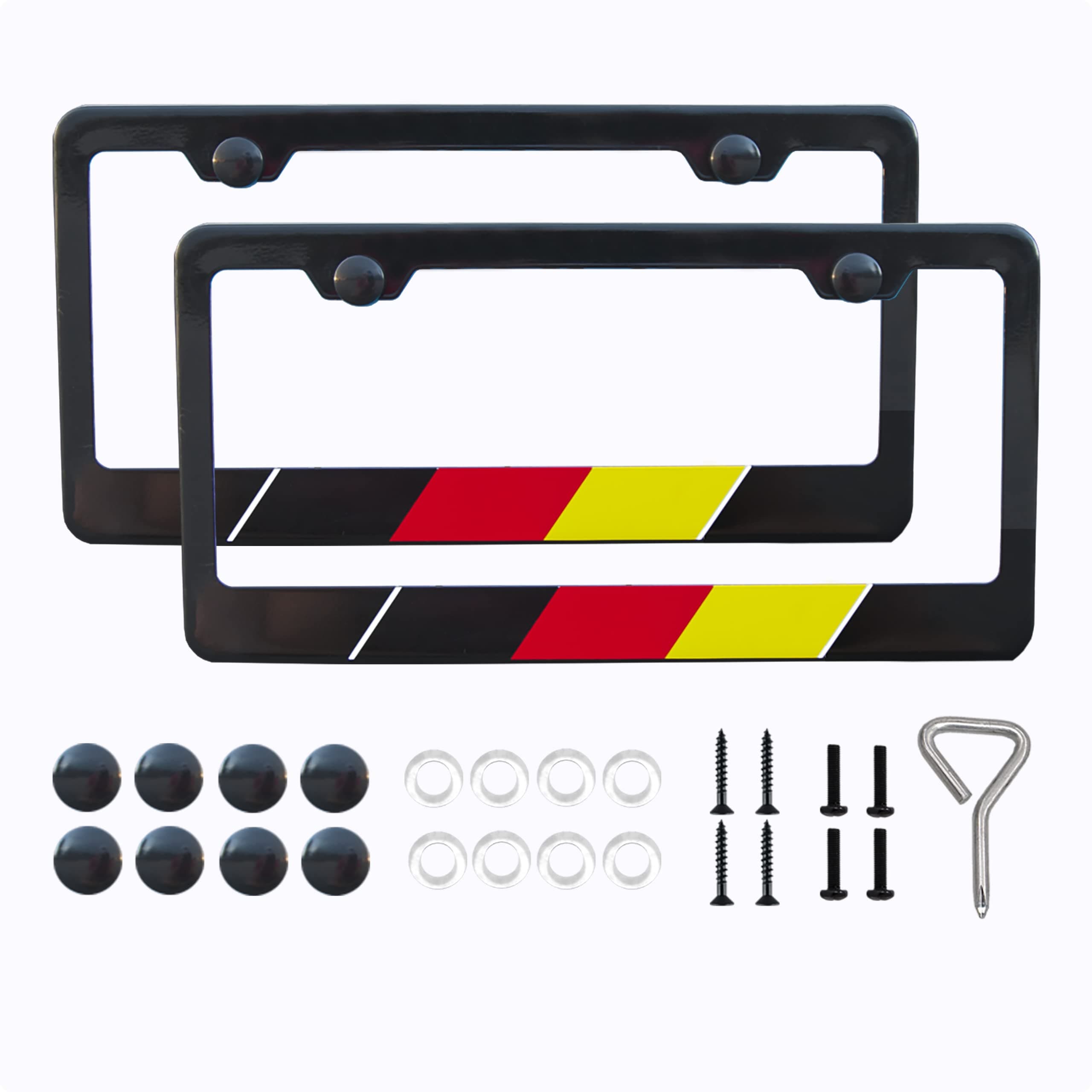 International Tie License Plate Frame, Made with High Grade High Grade and Durable Aluminum (Black German - 2 Pack)