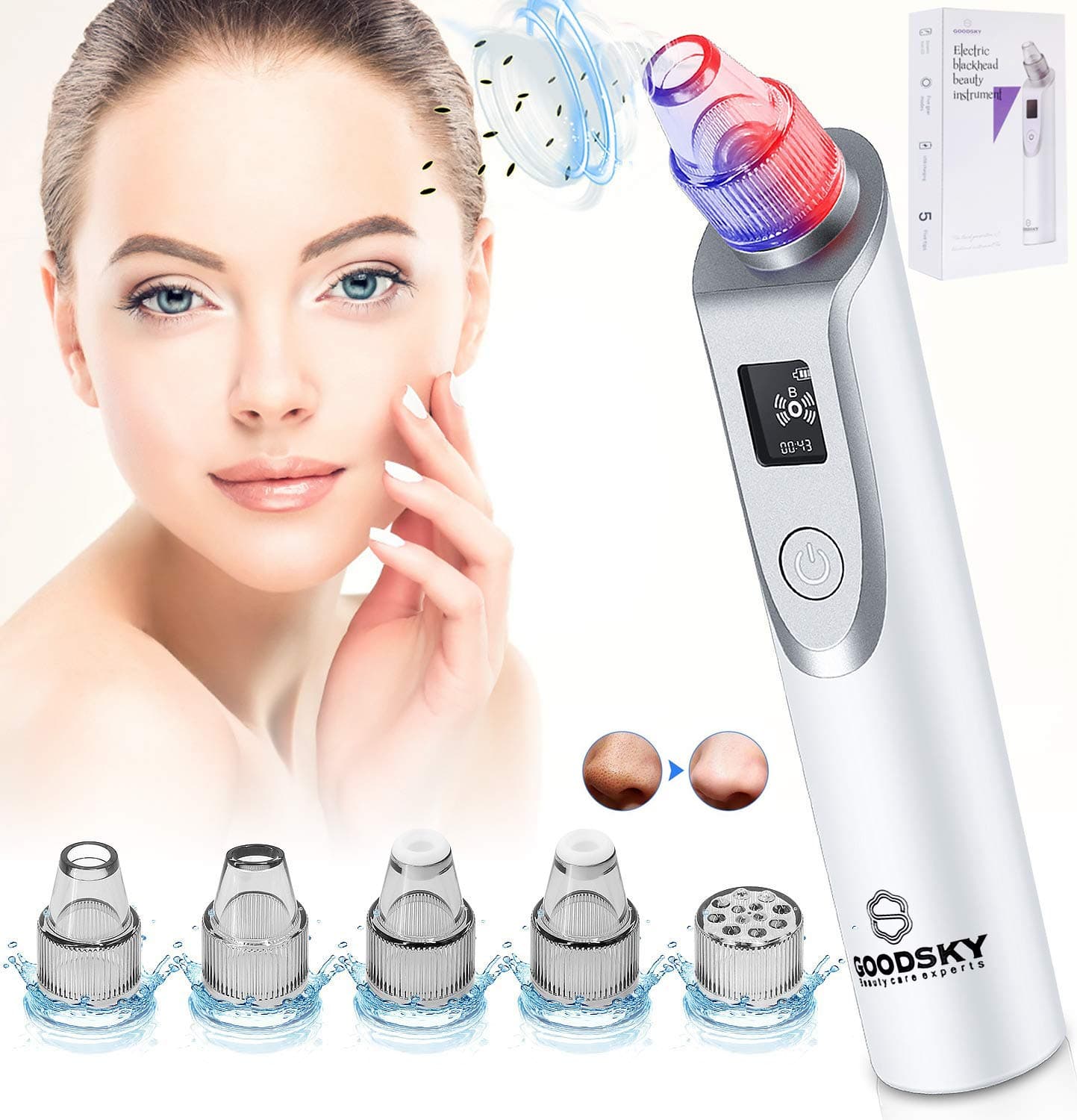 Goodsky X7 Blackheads Remover Vacuum Cleaner with LED Display & Blue/Red Light