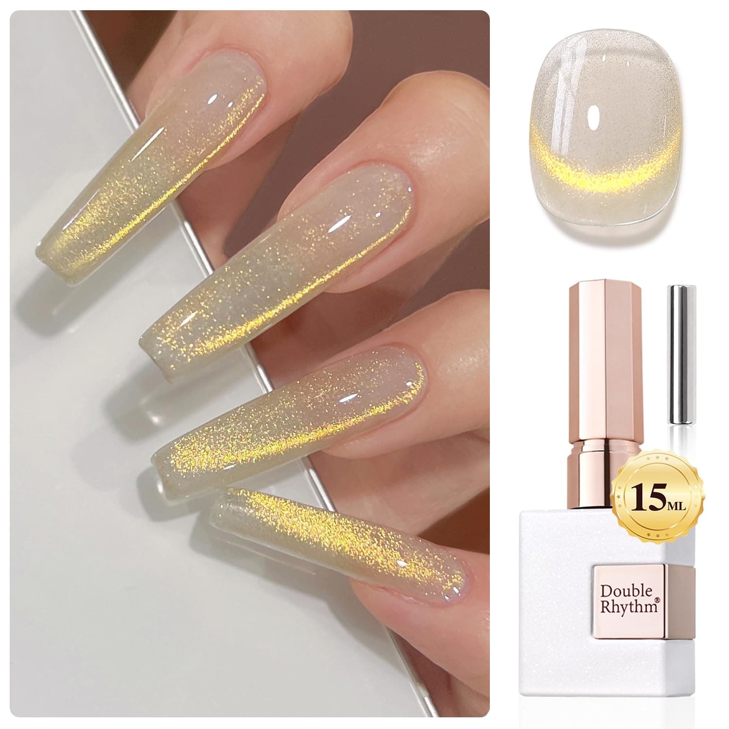 Jelly Glass Cat Eye Gel Polish with Magnet 15ML Holographic Glitter Shimmer Translucent Sheer Color Magnetic Nail Polish Salon DIY at Home (MC1106)