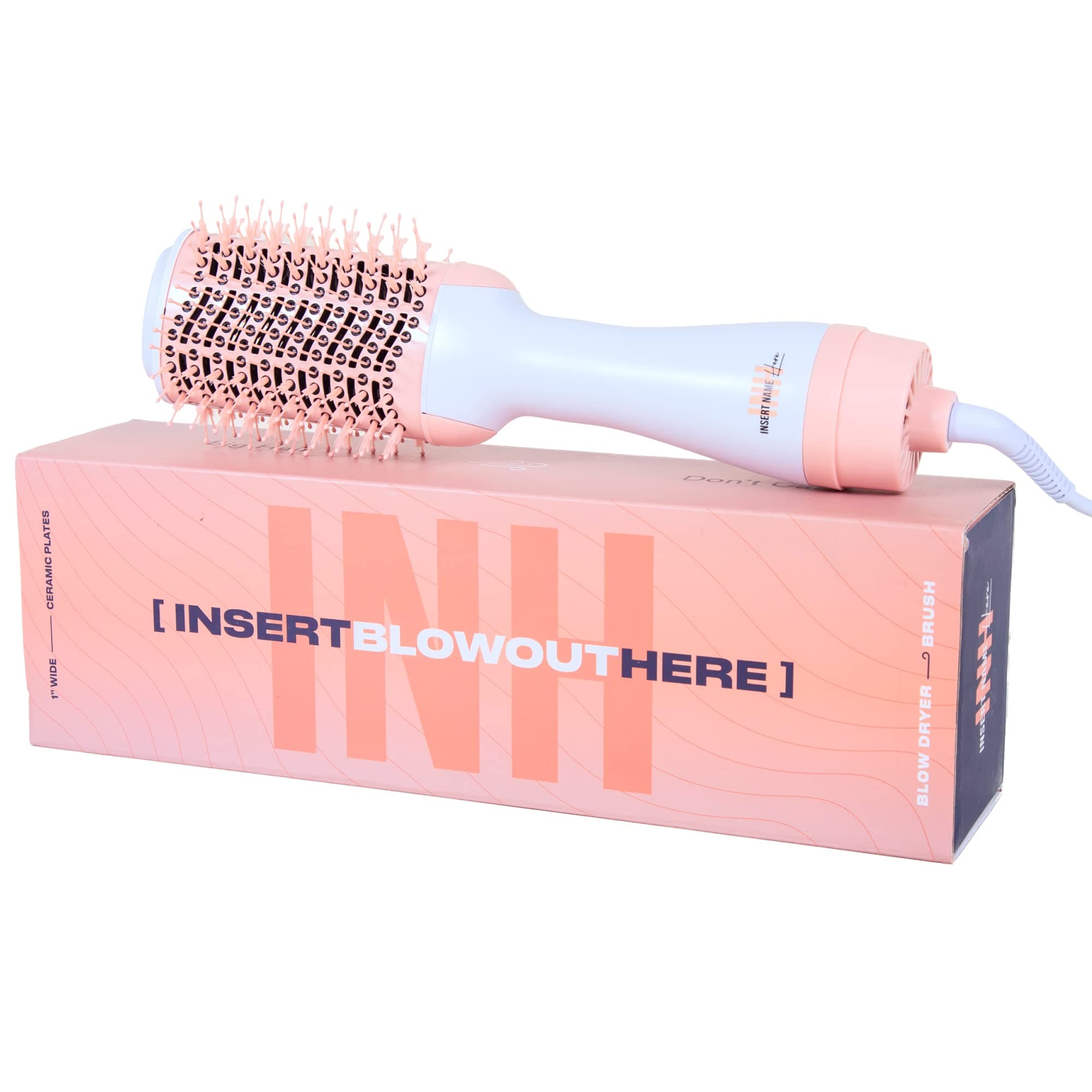 INH Blowout Brush Hair Dryer | Ceramic Titanium Hair Straightener and Curler 2 in 1 | Heated Round Brush Styler & Volumizer w/ 3 Heat Speed Settings for Fast Drying & Professional Salon Styling, Pink