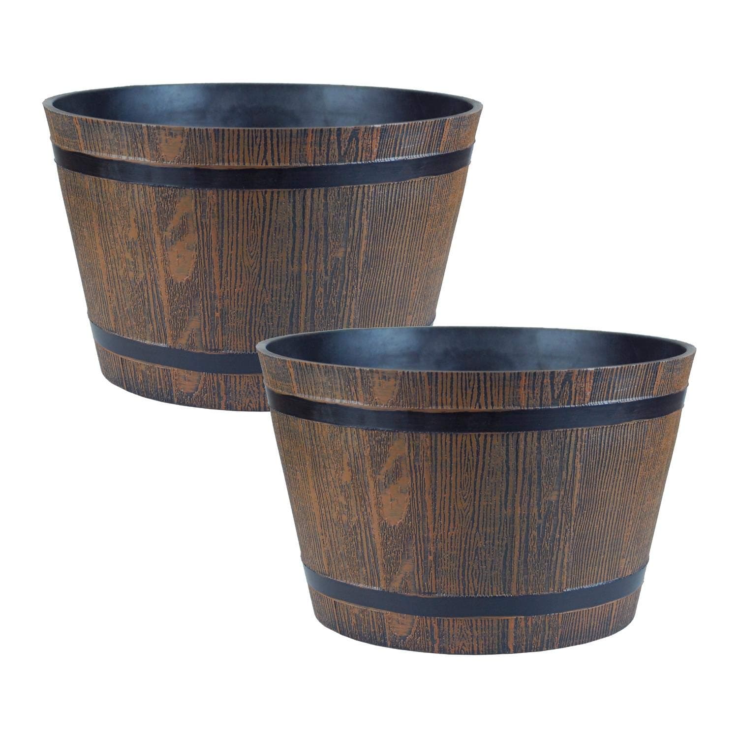Homestead Brown Half Barrel Indoor/Outdoor Cask Planter - Medium, 19cm (H) x 30.5cm (Dia) - Set of 2.