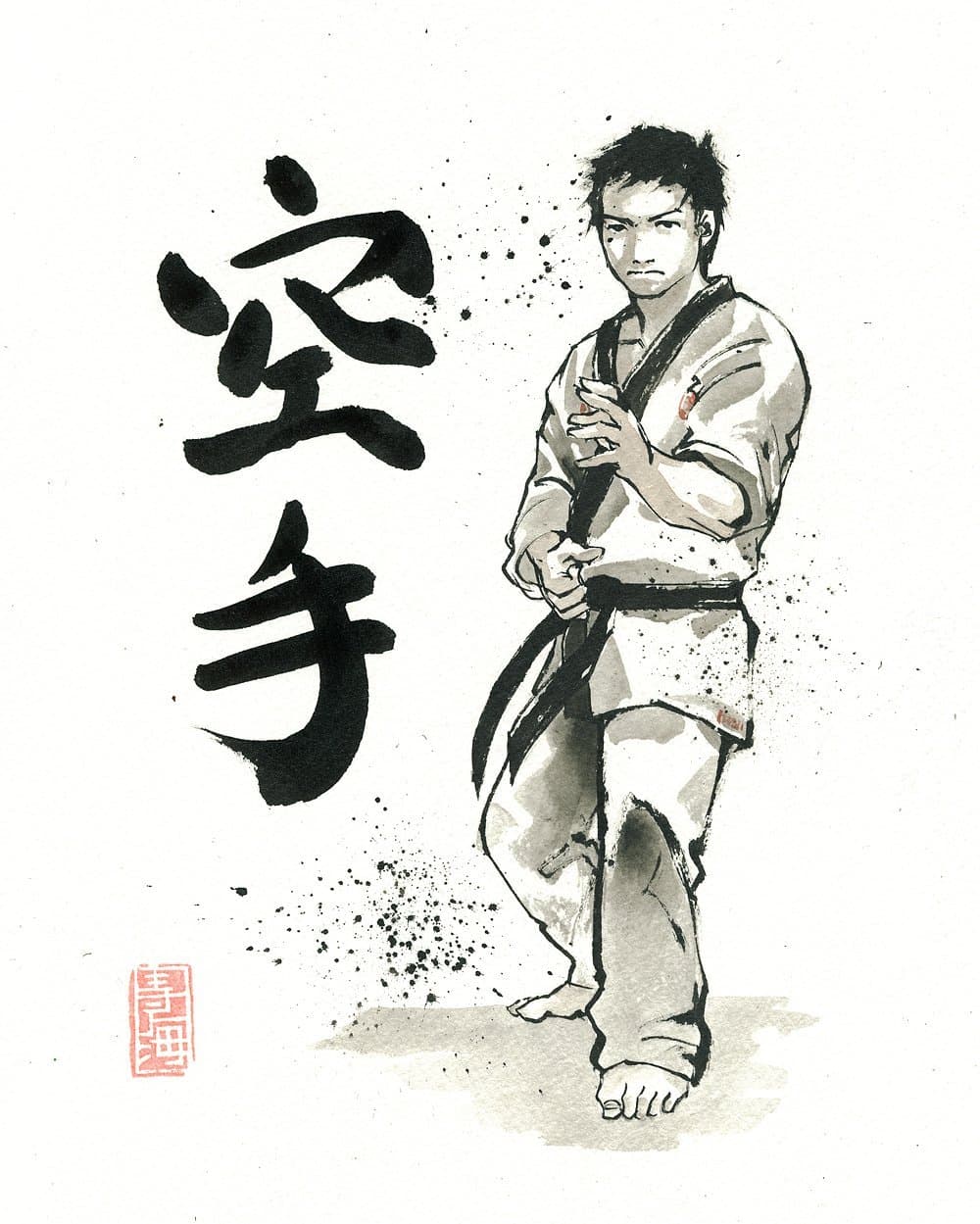 8x10 PRINT of Karate martial artist with Japanese Calligraphy KARATE