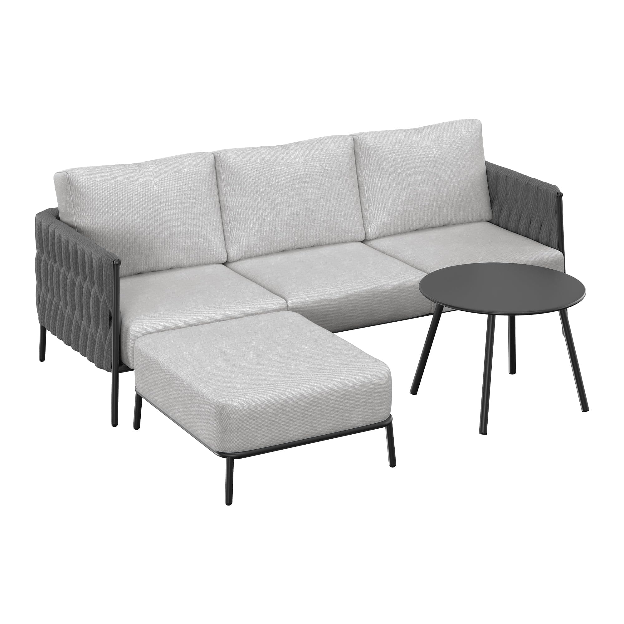 EAST OAK Life Chatter Patio Furniture Set, Outdoor Furniture Sectional Sofa Set with Round Coffee Table, 4 Seats Sofa Deep Seating with Thick & Washable Cushions, Earth Black & Misty Grey