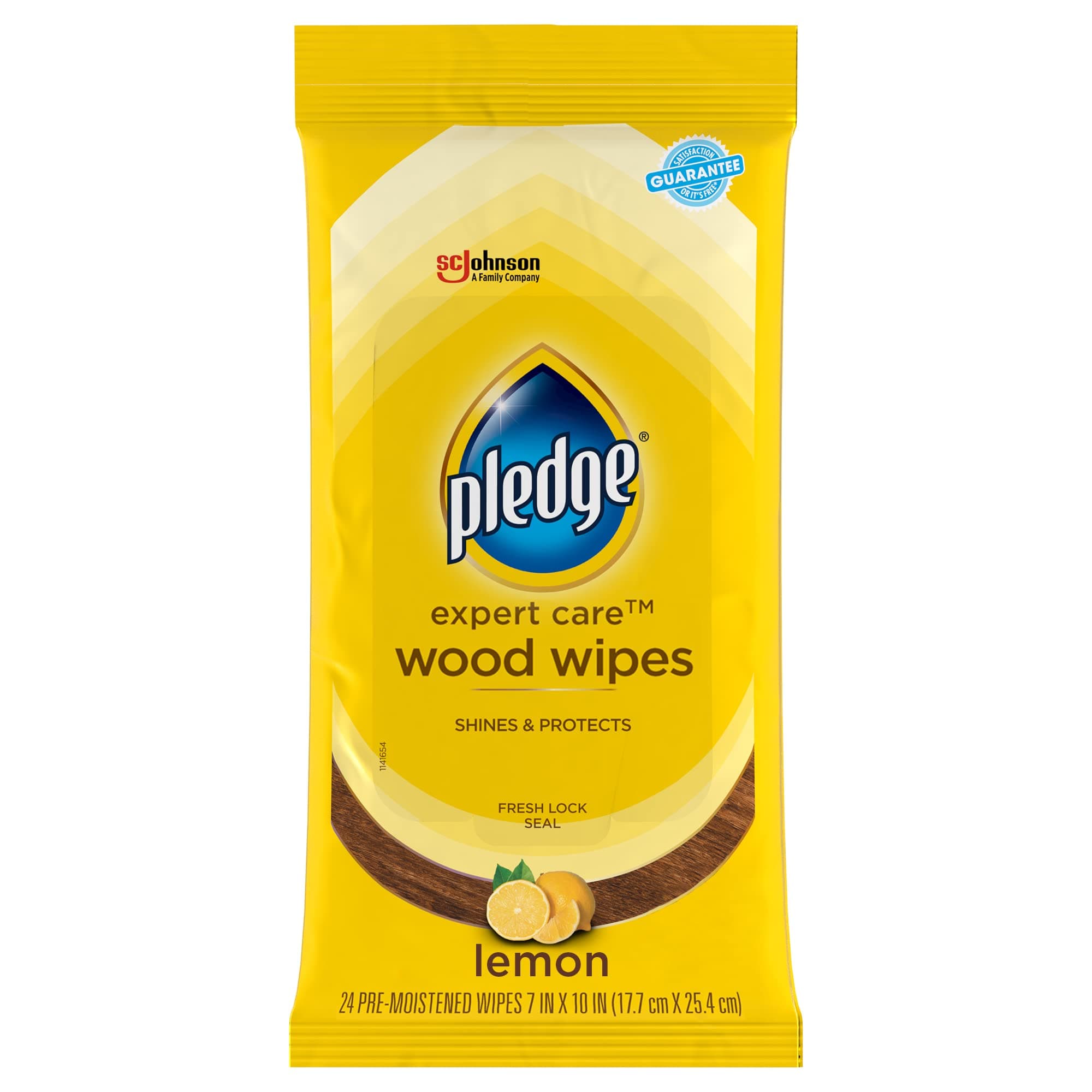 Pledge Multi-Surface Furniture Polish Wipes, Works on Wood, Granite, and Leather, Cleans and Protects, Lemon (24 Total Wipes)
