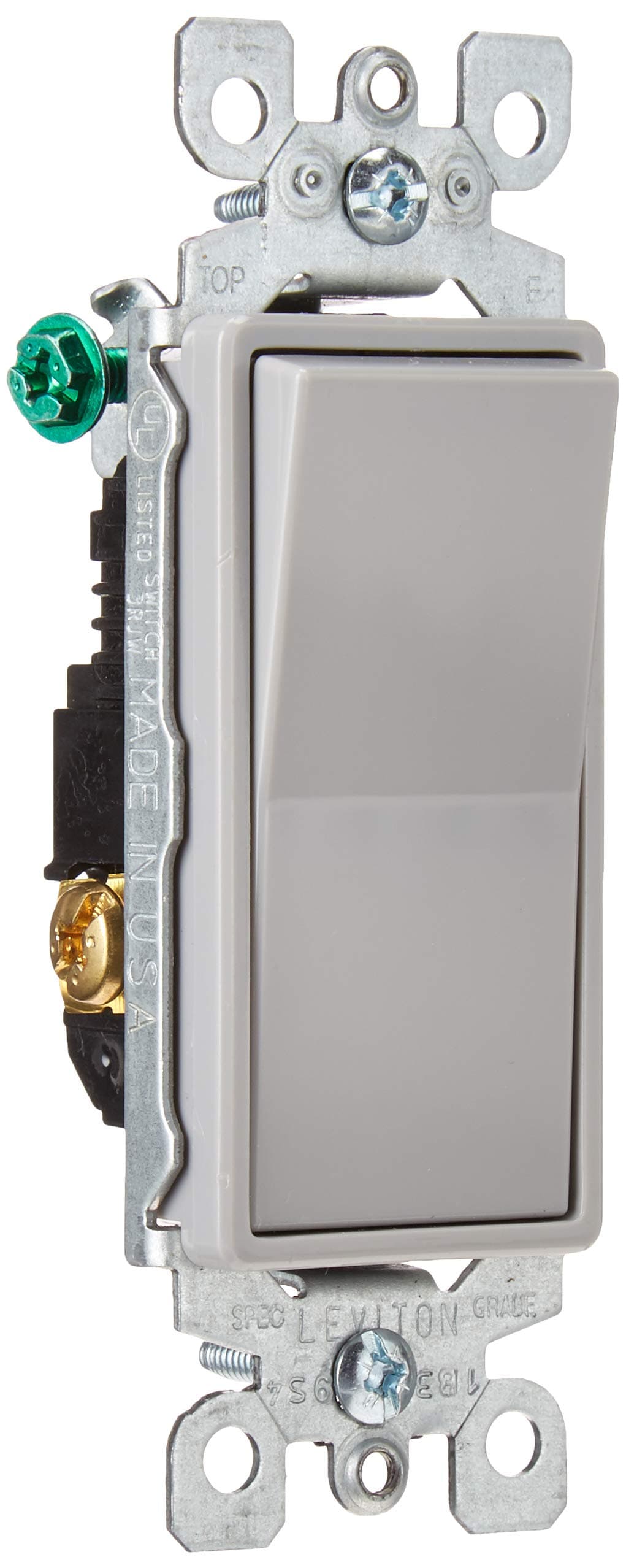 Leviton 15 Amp, 120/277 Volt, Decora Rocker 3-Way AC Quiet Switch, Residential Grade, Grounding, 5603-2GY, Gray