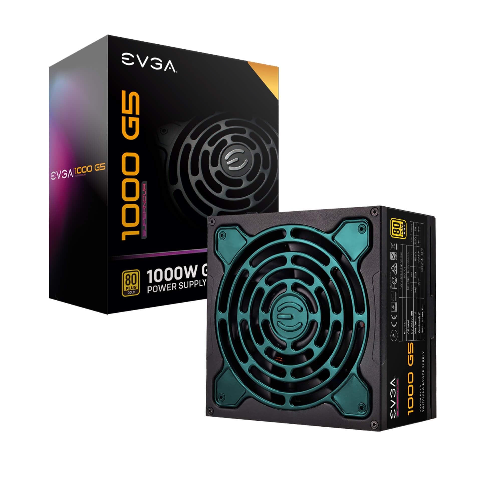 EVGA 1000 G5, 80 Plus Gold 1000W, Fully Modular, ECO Mode with Fdb Fan, 100% Japanese Capacitors, 10 Year Warranty, Compact 150mm Size, Power Supply 220-G5-1000-X1