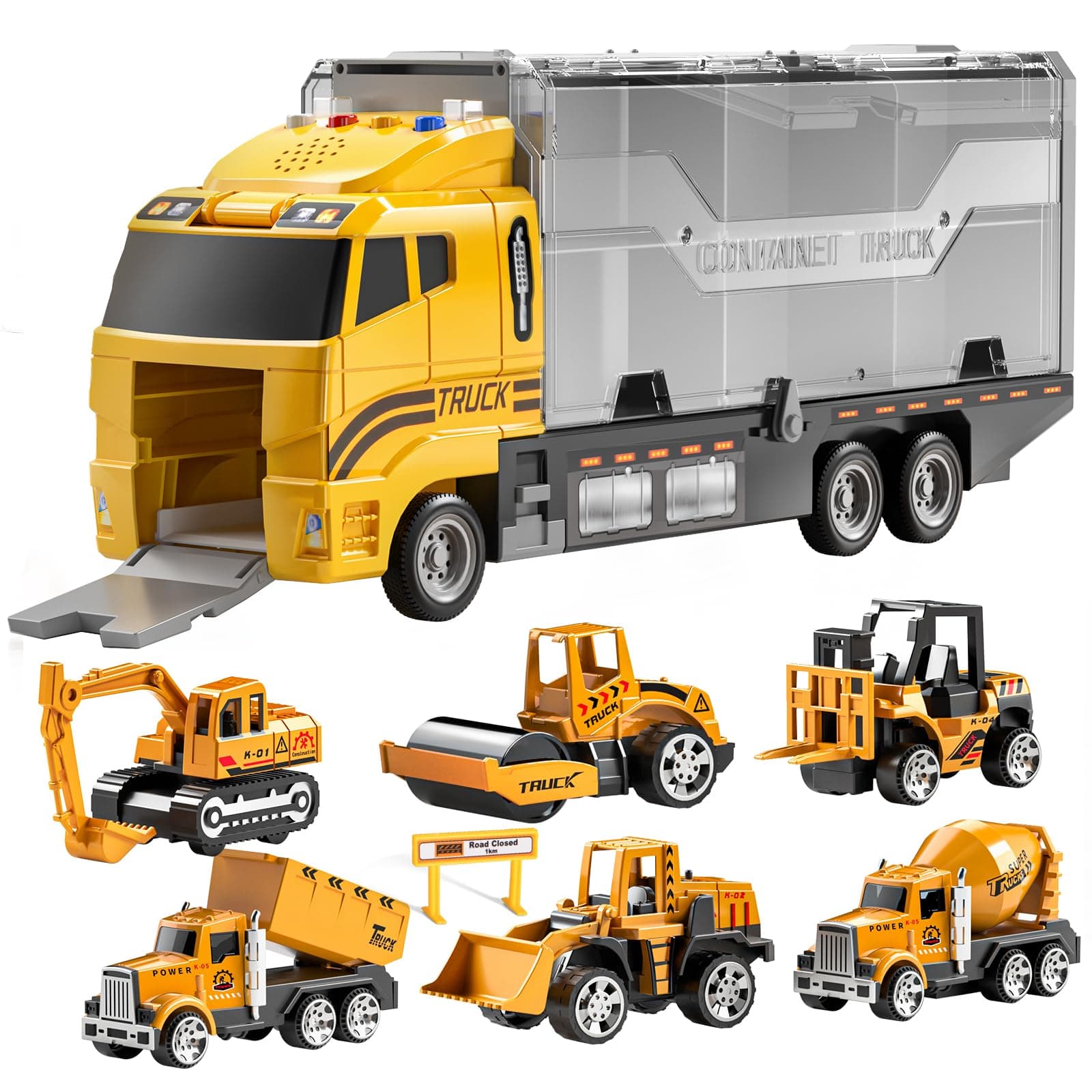 TEMI Toddler Toys for 3-6 Years Old Boys, Die-cast Construction Car Carrier Vehicle Set w/Play Mat & Alloy Metal Car Toys for Age 3-9 Toddlers