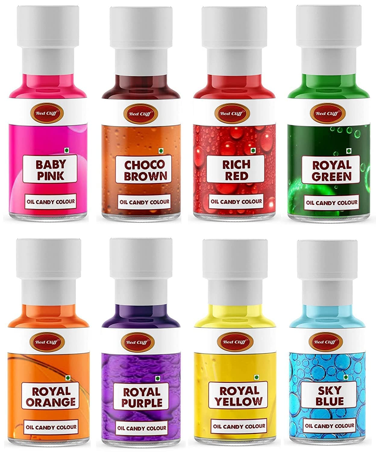 RED CLIFF Edible Oil Candy Color Pink+Red+Brown+Yellow+Green+Orange+Purple+Blue | Pack of 8 | for Candy Melts, Chocolates & Oil Based Products | (8x40ml)