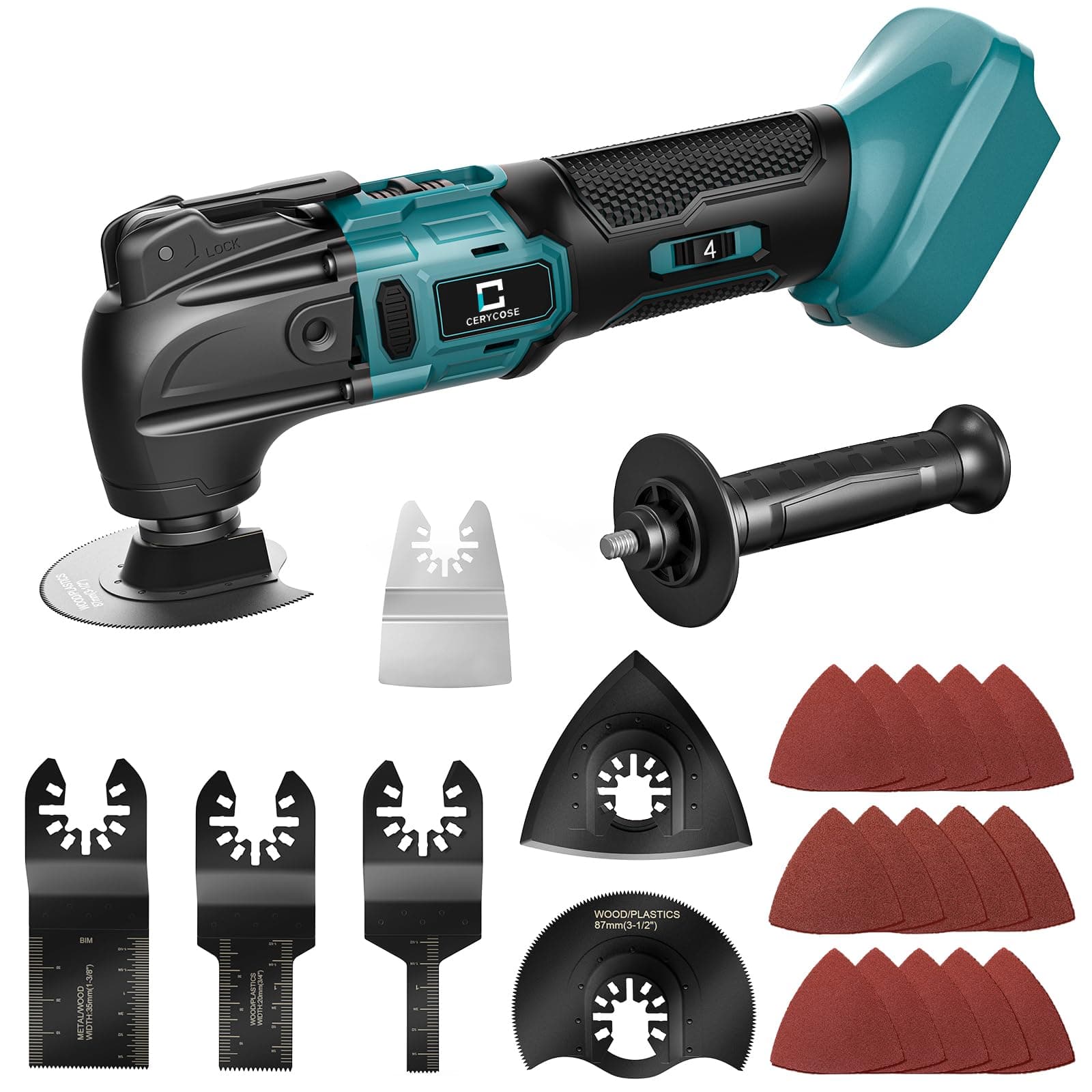 Cordless Oscillating Tool Compatible with Makita Battery, 21000 OPM Max Brushless-Motor Tool with Auxiliary Handle, Oscillating Multi-Tool for Scraping, Sanding,Cutting Wood(Tool only)