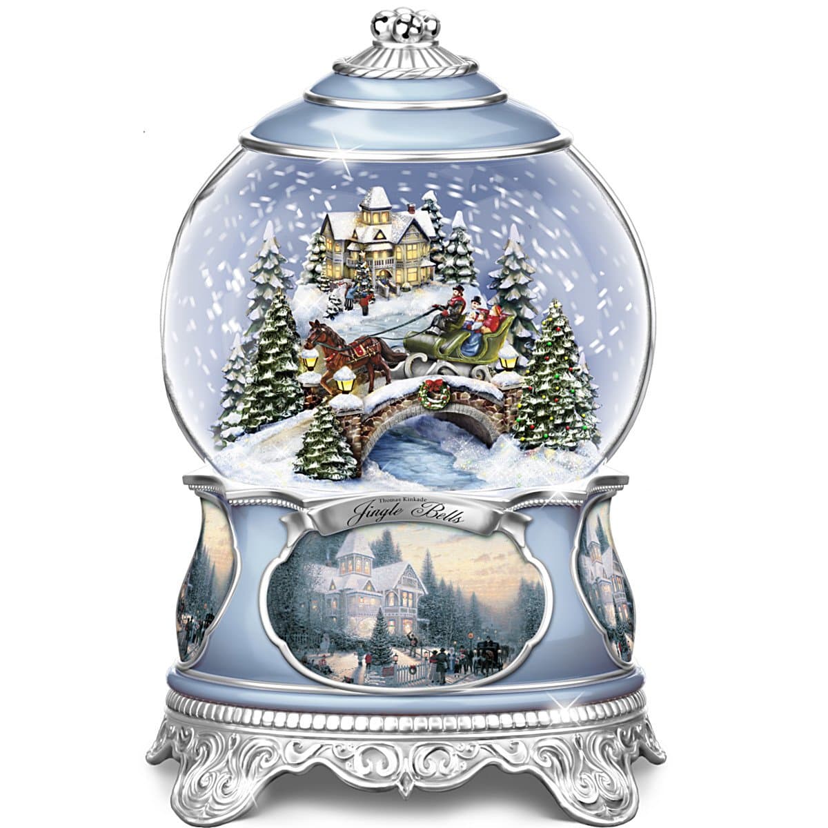 Jingle Bells Christmas Musical Snowglobe Chistmas Decoration by Thomas Kinkade 5.25 Inches