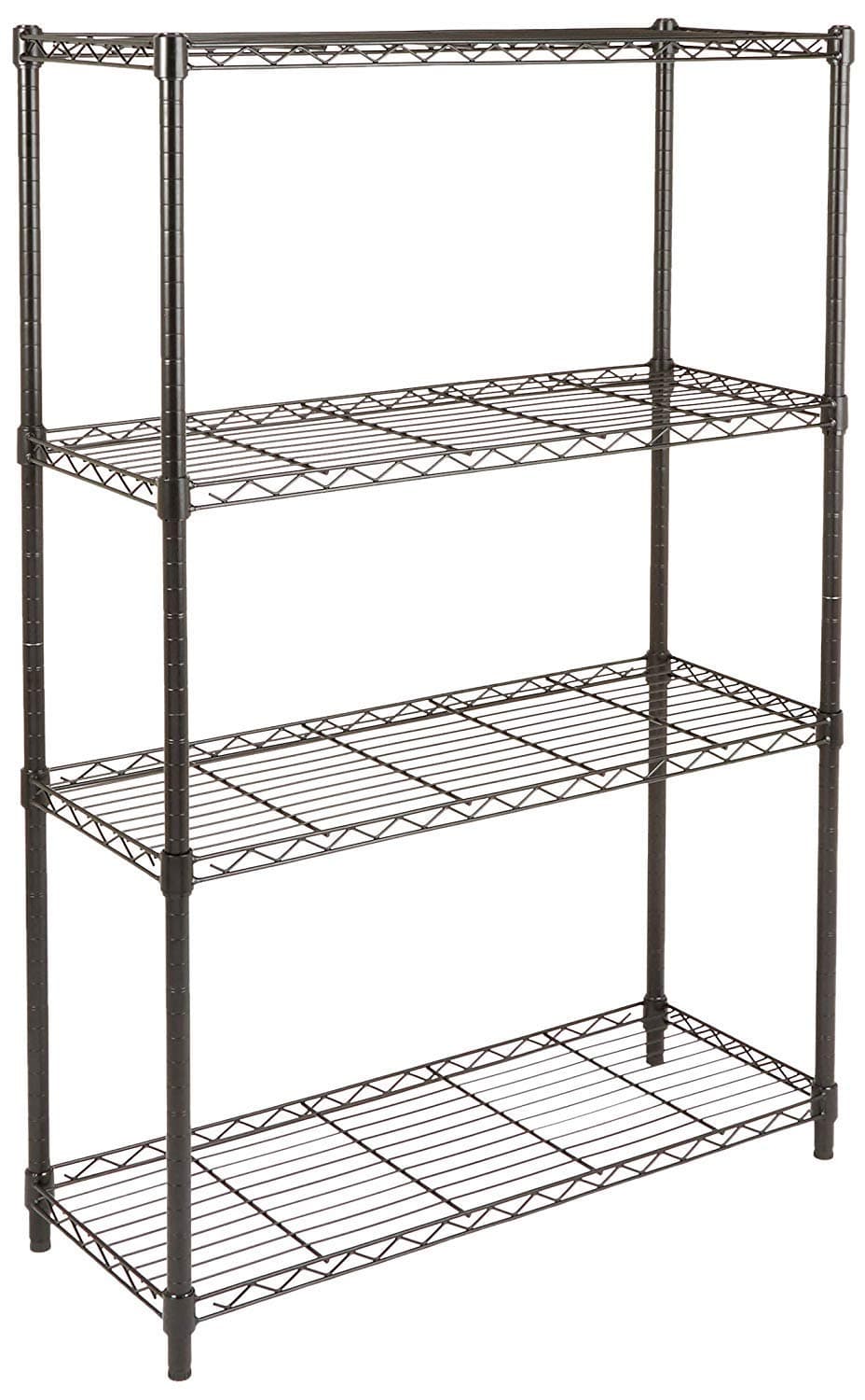 Amazon Basics 4-Shelf Storage Unit With Height Adjustable Shelves and Levelling Feet, 640 kg Max Weight, Black, 35.6 cm D x 91.4 cm W x 137.1 cm H