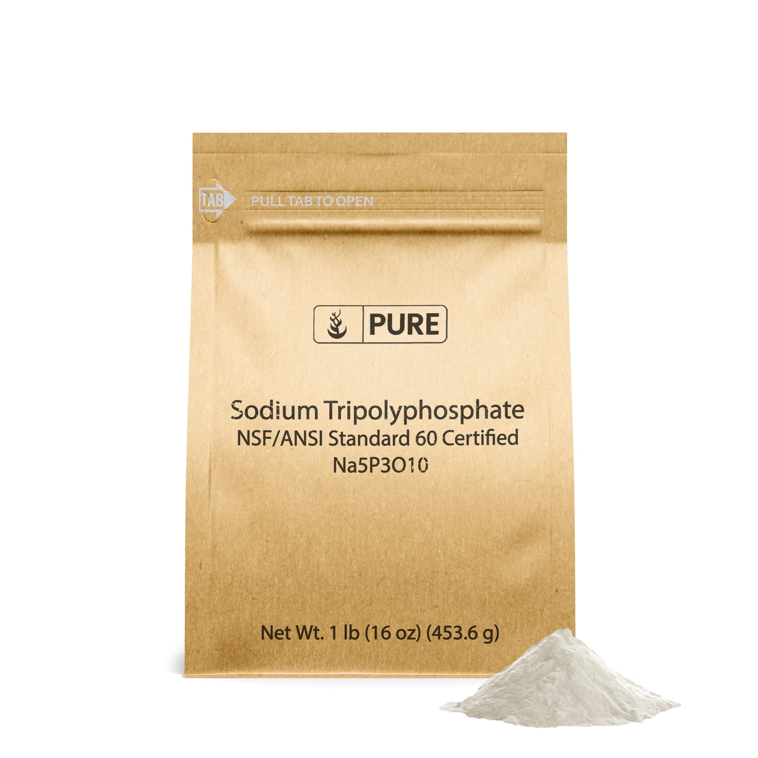 PURE ORIGINAL INGREDIENTS Sodium Tripolyphosphate (1 lb) (Also Available in 0.5 lb 2.5 lb & 50 lb) Helps Soften Water