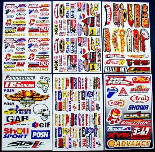 6 sheets of motocross decal stickers #AZK RC models mx bmx bikes scooters mopeds great gift