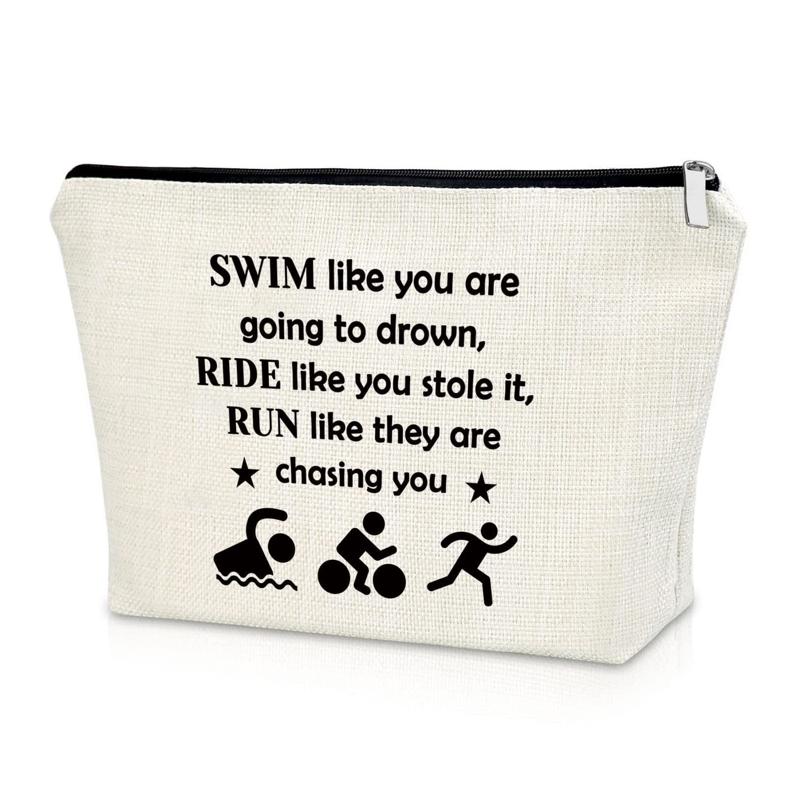 Sazuwu Triathlon Makeup Bag Inspirational Gift for Triathlete Sport Lover Swim Ride Run Cosmetic Bag