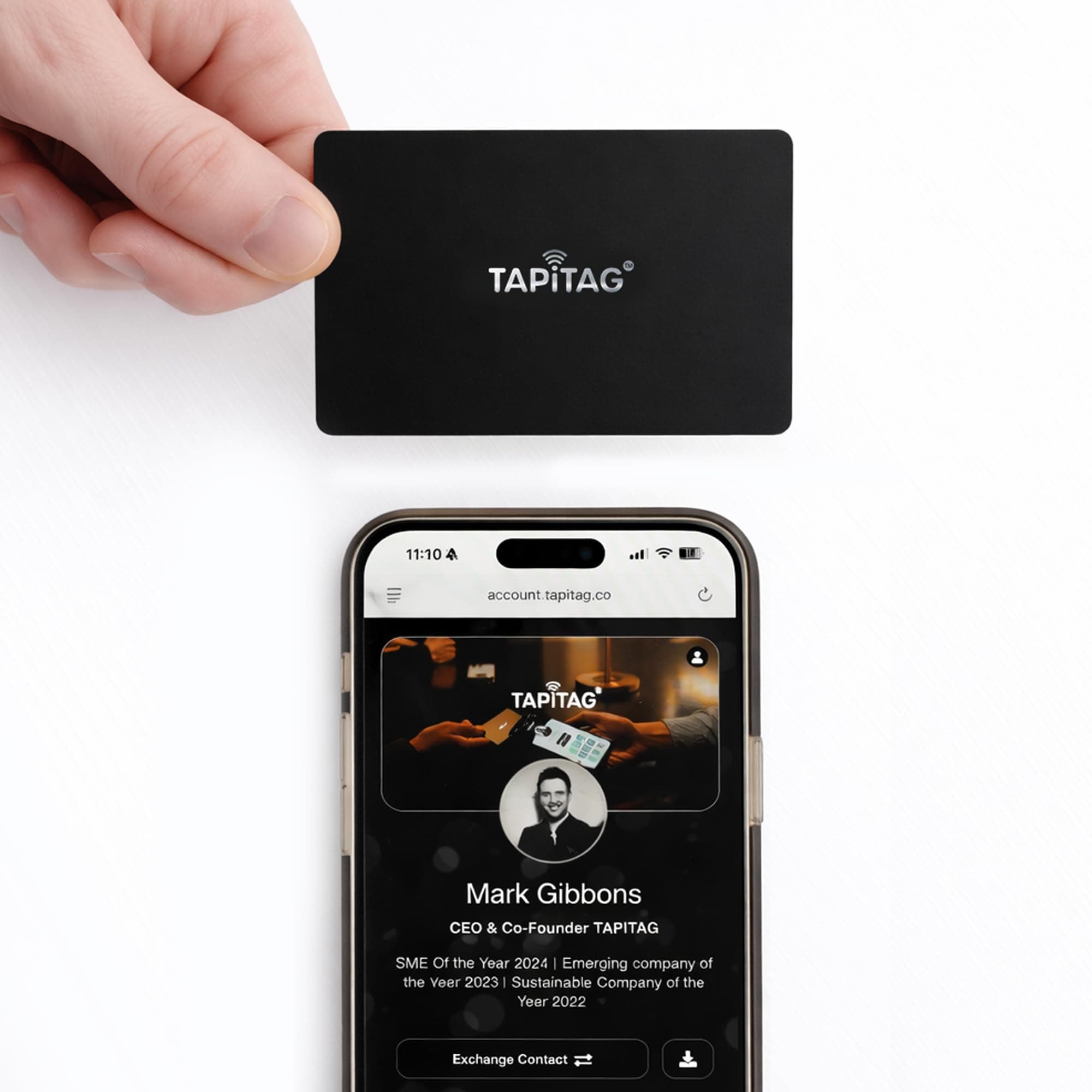 TAPiTAG PVC Digital Business Card – No Subscription Required – Contactless Card with NFC, QR and Online Profile for Networking and Business Events (Black)
