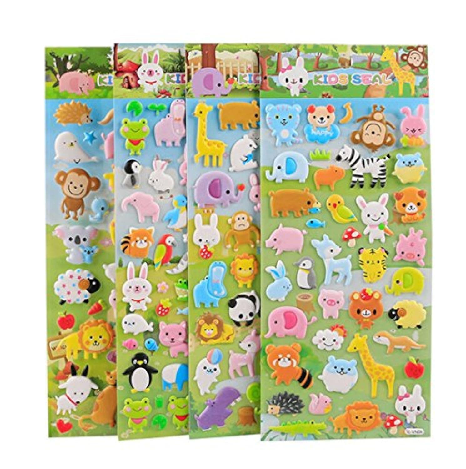 Funcoo 4 Sheets Cute Lovely Puffy DIY Decorative Adhesive Sticker Tape/Craft Scrapbooking Sticker Set for Diary, Album (Cute Animals)